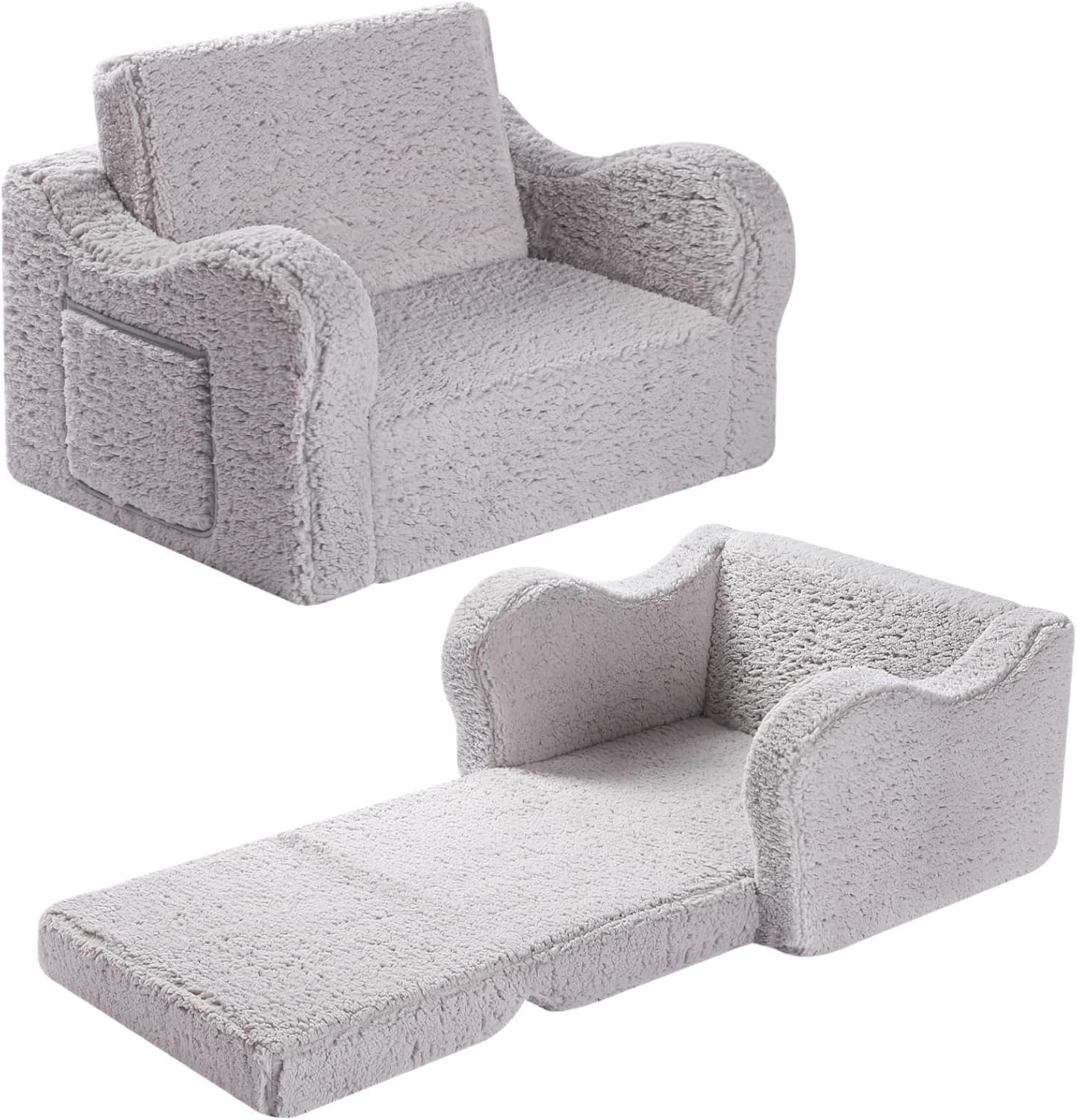 Kids Chairs for Toddler, 2-in-1 Toddler Soft Sherpa Couch Fold Out, Convertible...
