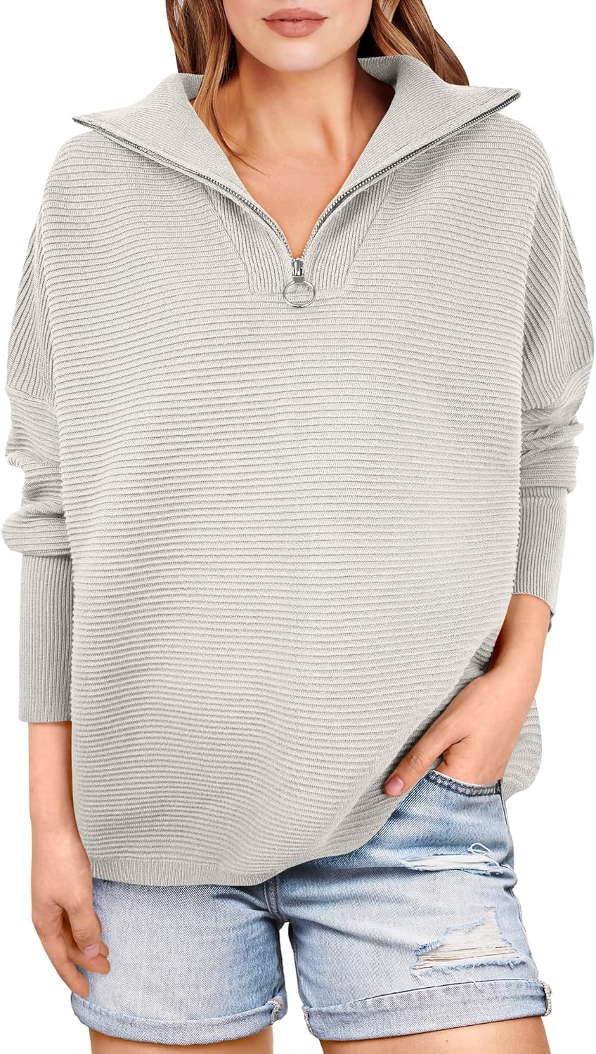 ANRABESS Women Pullover, Special Quarter Zip Oversized Sweater, Cozy Casual Loos...