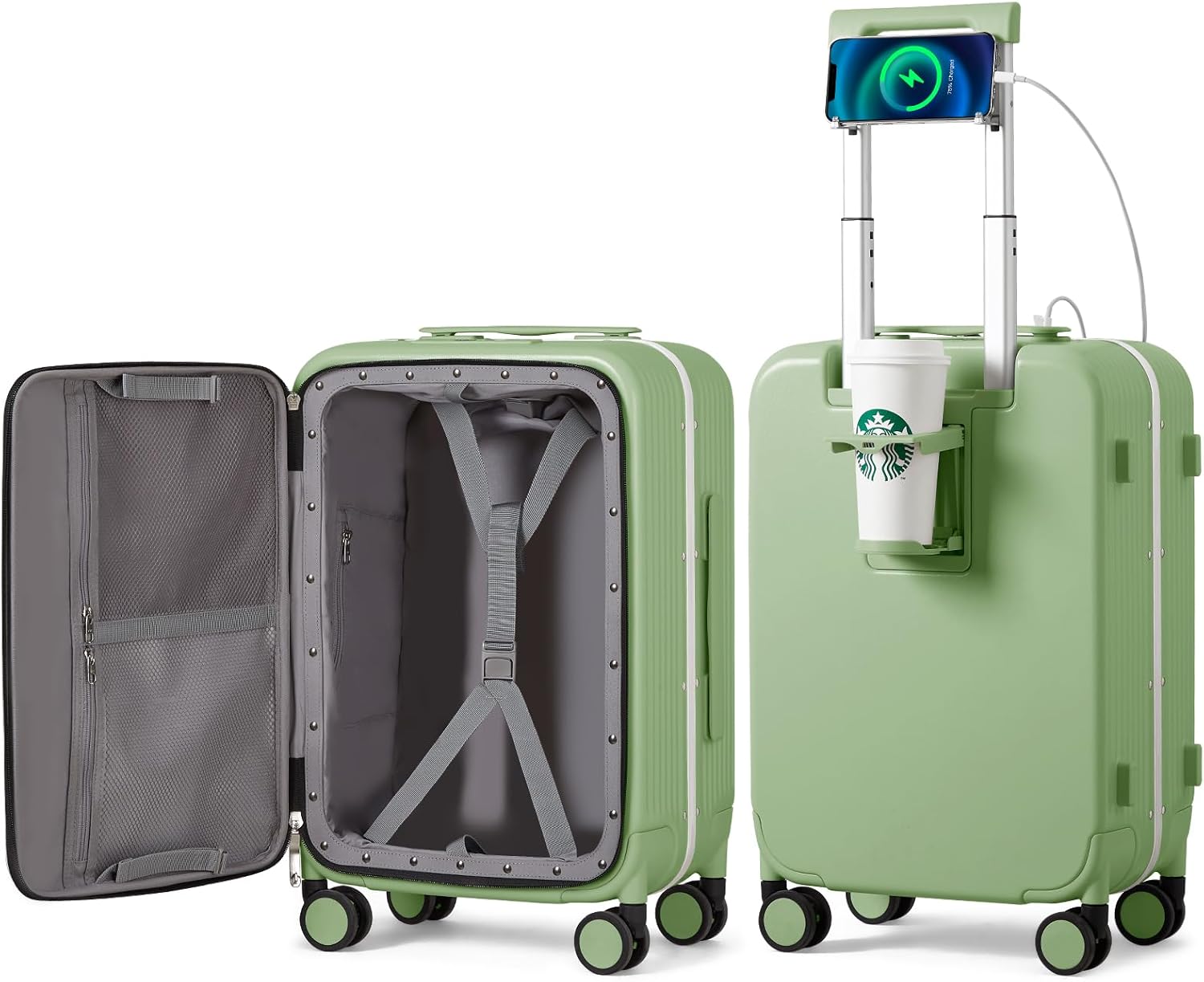 mixi Carry On Luggage with Cup Phone Holder and Ch...