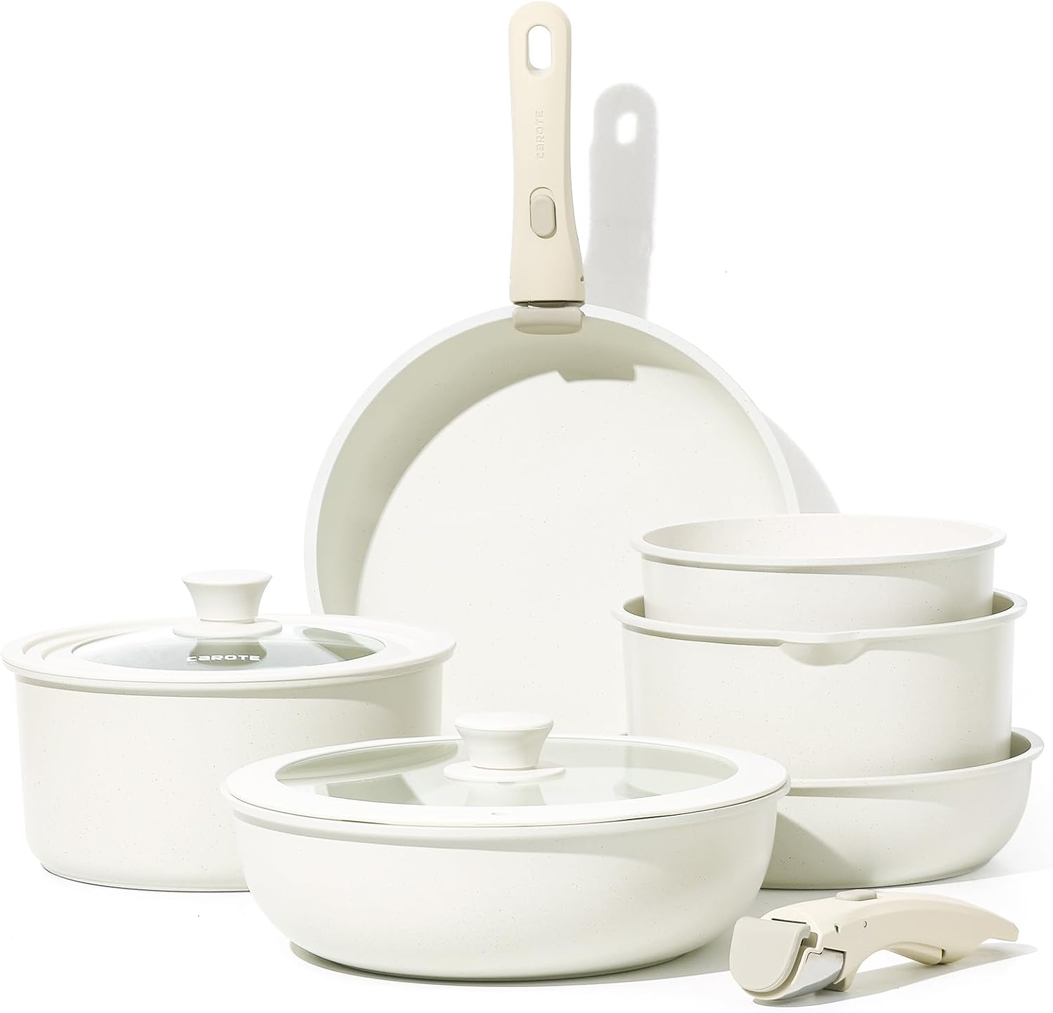 CAROTE 10PCS Non Stick Pots and Pans Set, Detachable Handle Induction Hob Pans S...