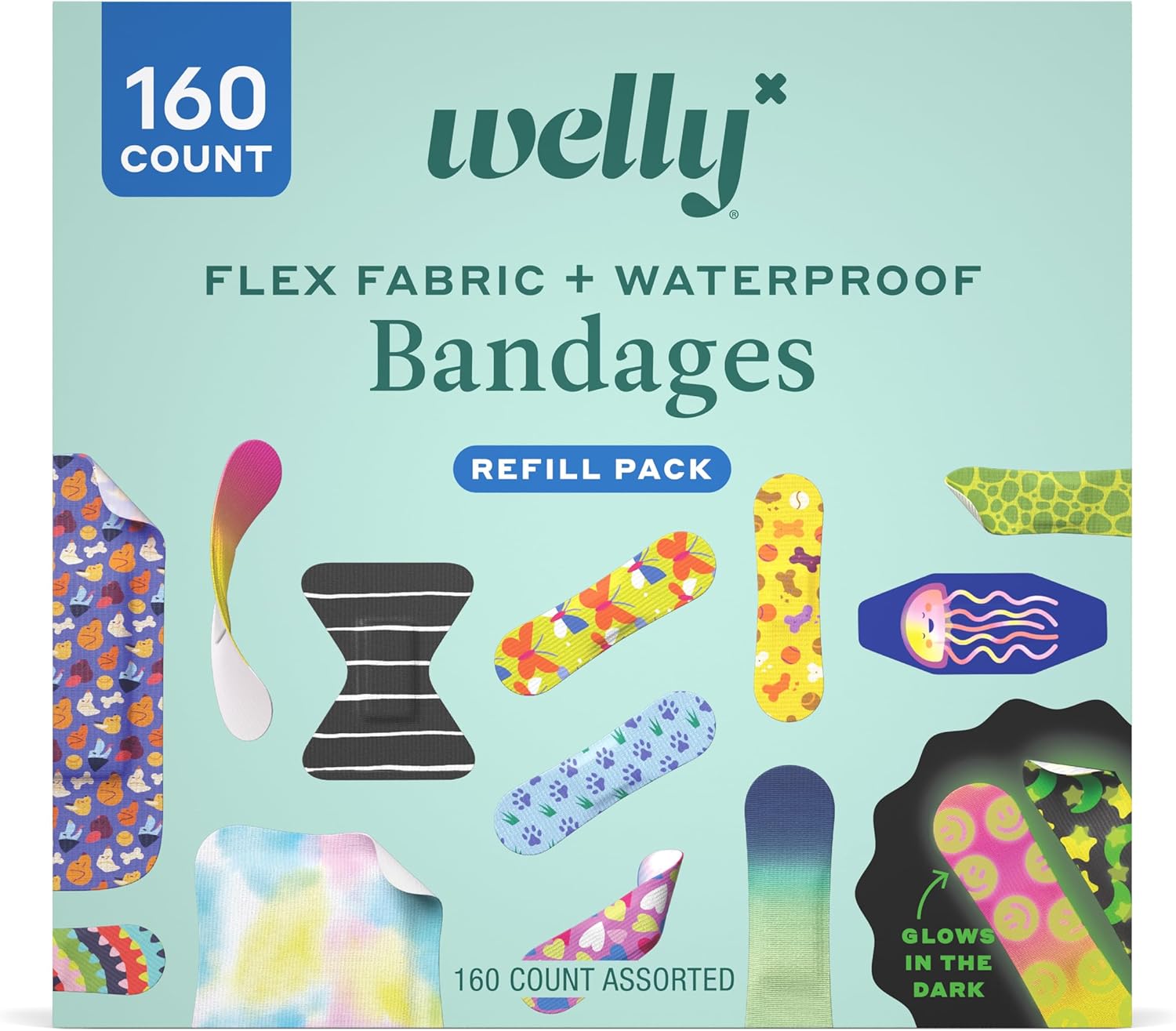 Welly Bandage Refill Pack, Special Adhesive Flexible Fabric Bandages, Unique Glo...