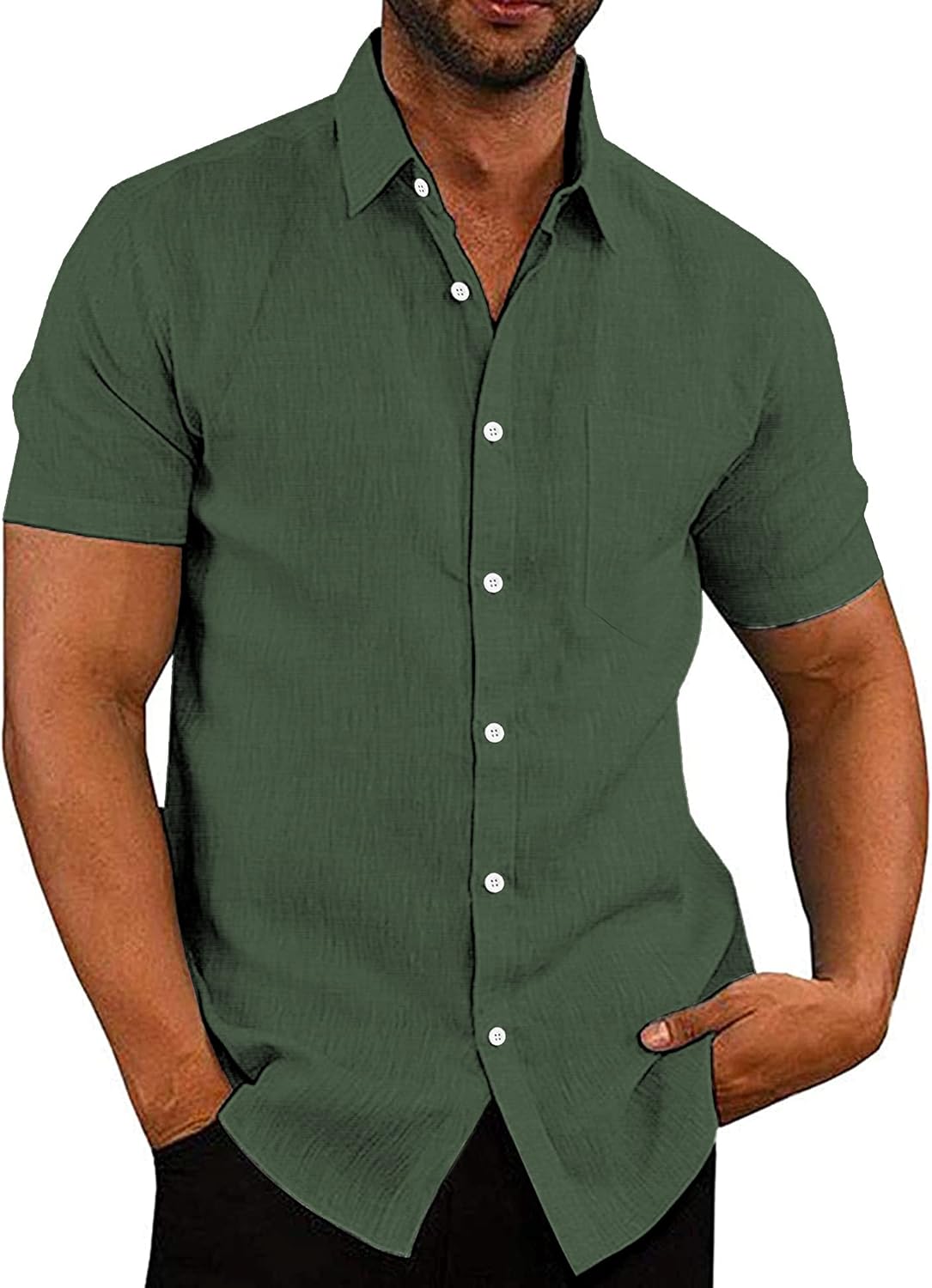 COOFANDY Men's Casual Button Down Shirts, Special Short Sleeve Linen Shirts, Inn...
