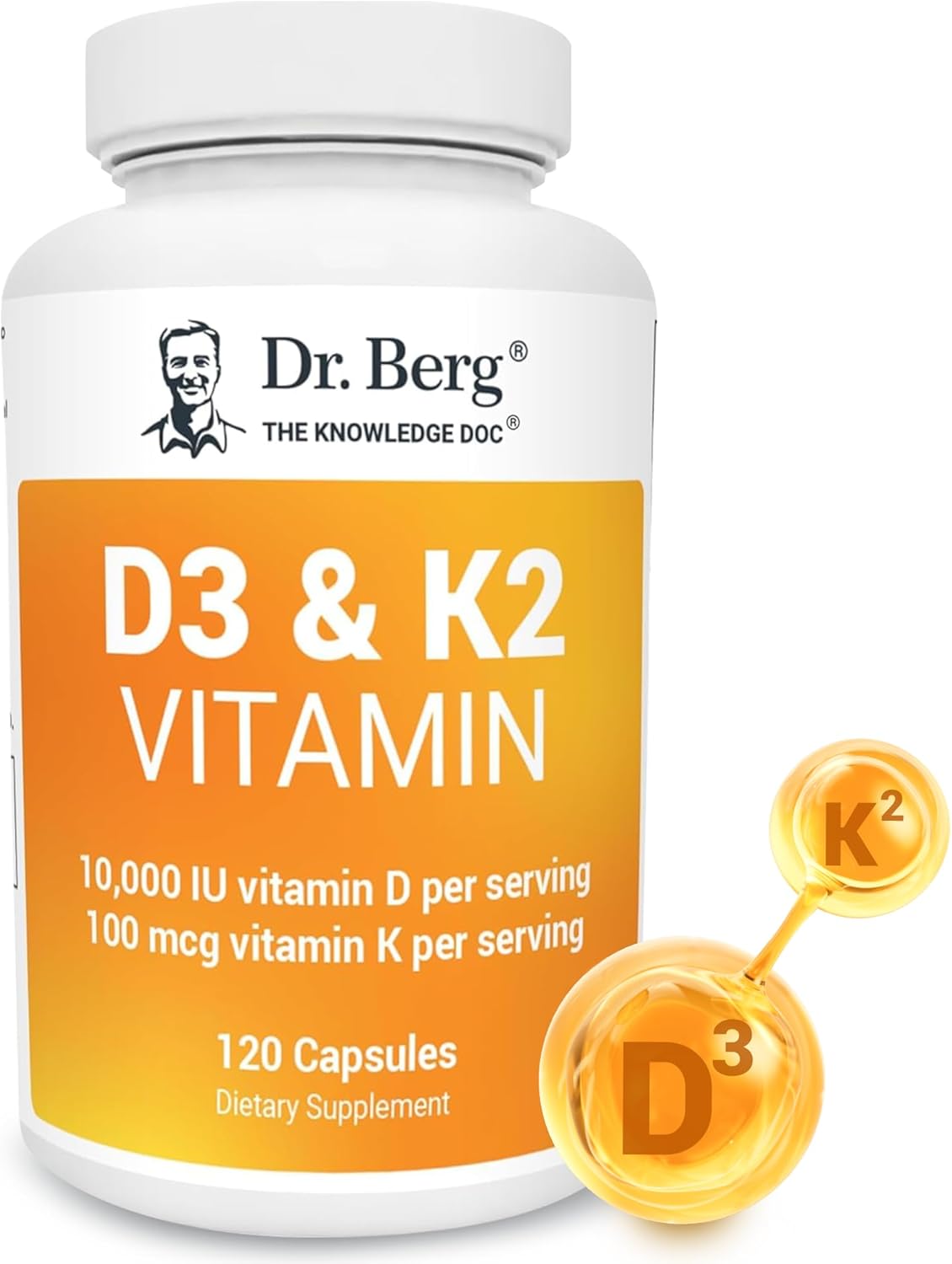 Dr. Berg Vitamin D3 K2 w/MCT Powder - Includes 10,000 IU of Vitamin D3, 100 mcg...