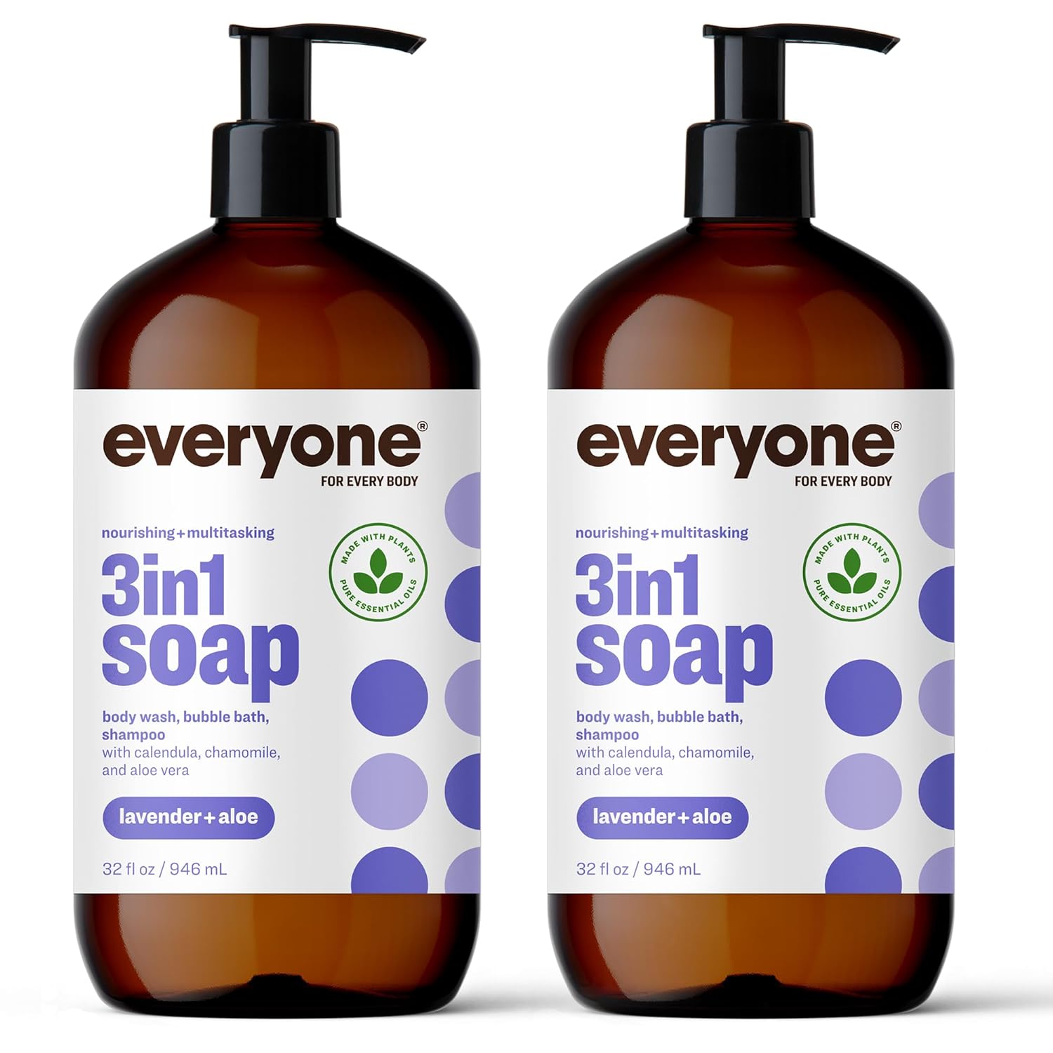 Everyone 3-in-1 Soap, Body Wash, Bubble Bath, Shampoo, 32 Ounce (Pack of 2), Lav...