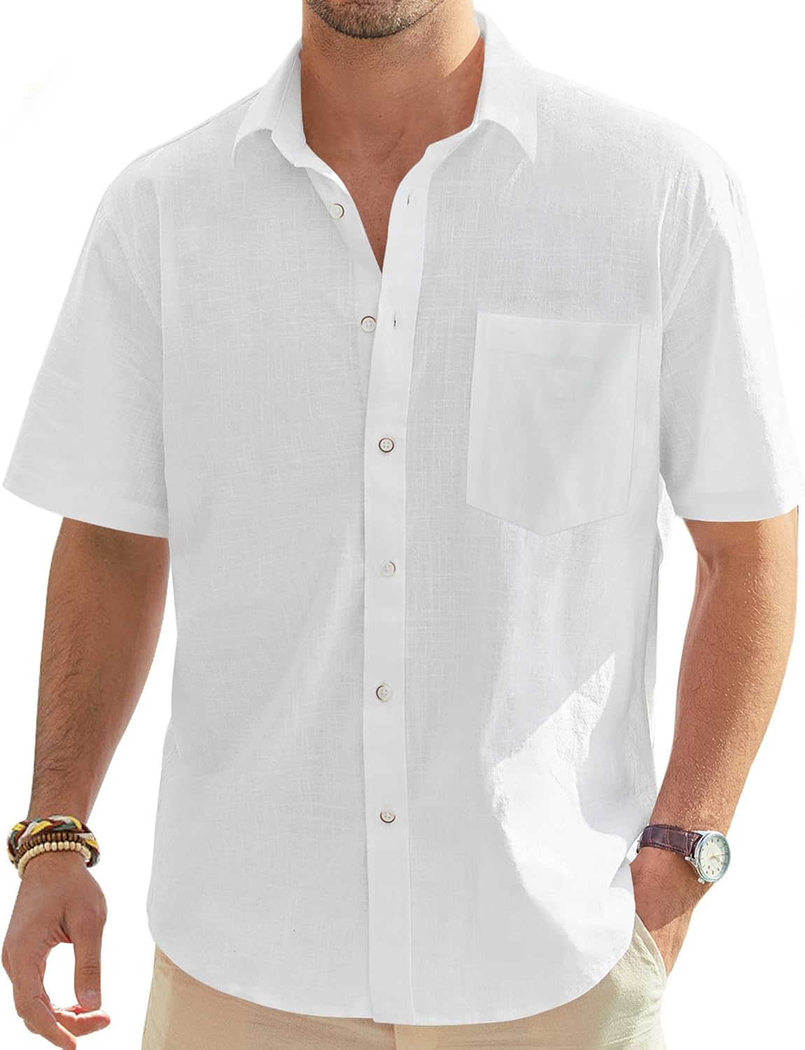 J.VER Men's Short Sleeve Linen Shirt, Special Regular Fit Casual Shirt, Innovati...