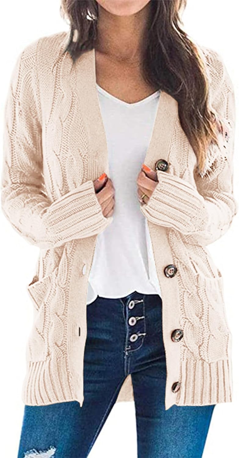 PRETTYGARDEN Women's Open Front Cardigan Sweaters Fashion Button Down Cable Knit...