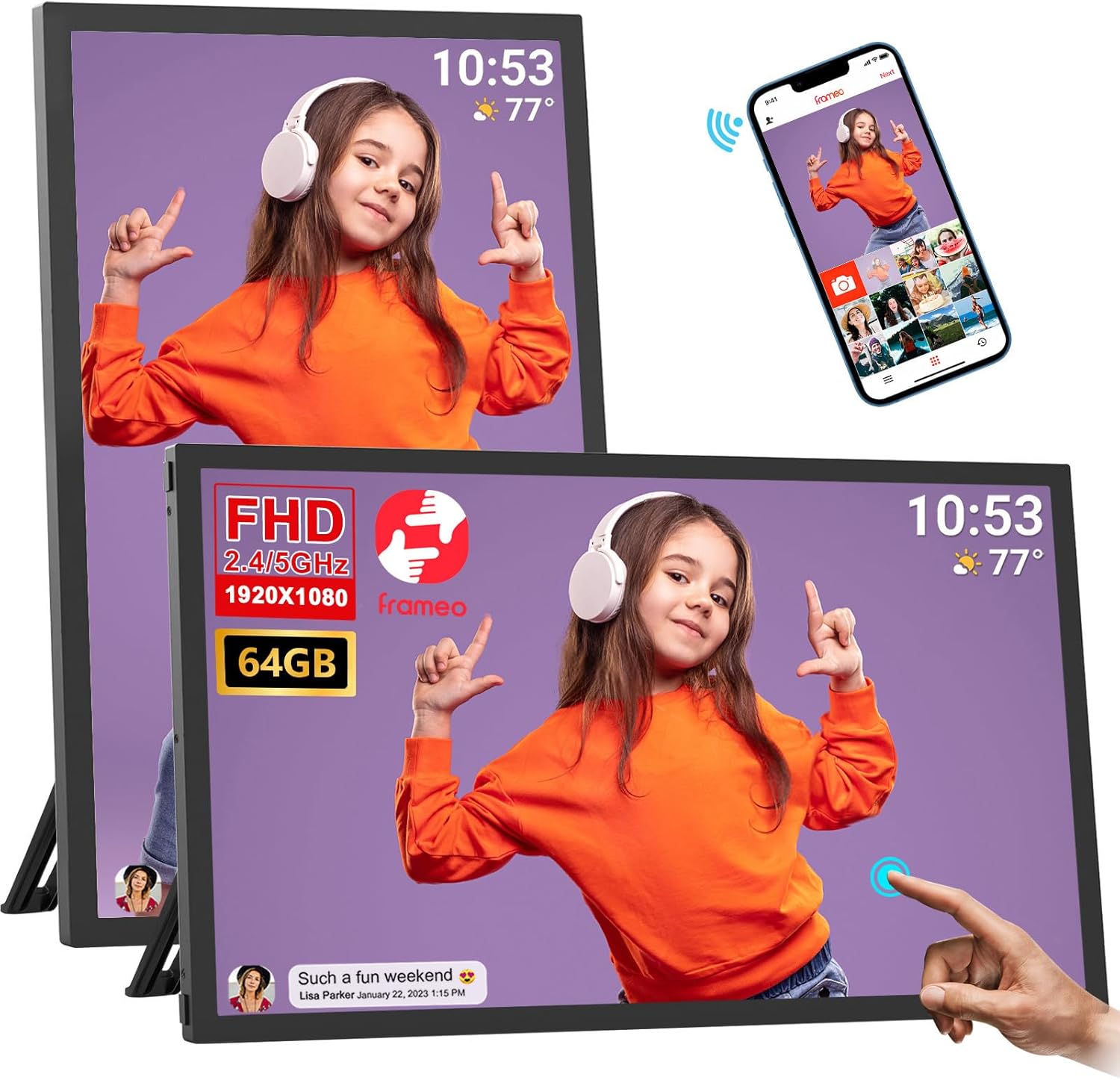 𝟔𝟒𝗚𝗕 FRAMEO Digital Photo Frame, 21.5-Inch Large WiFi Digital Picture Frame with...