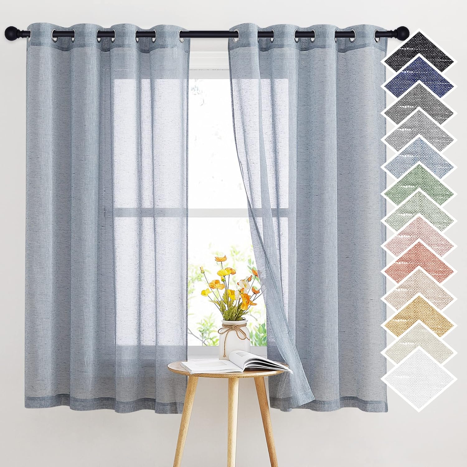 NICETOWN Semi Sheer Linen Blend Window Curtains, Special Curtains with Grommet S...