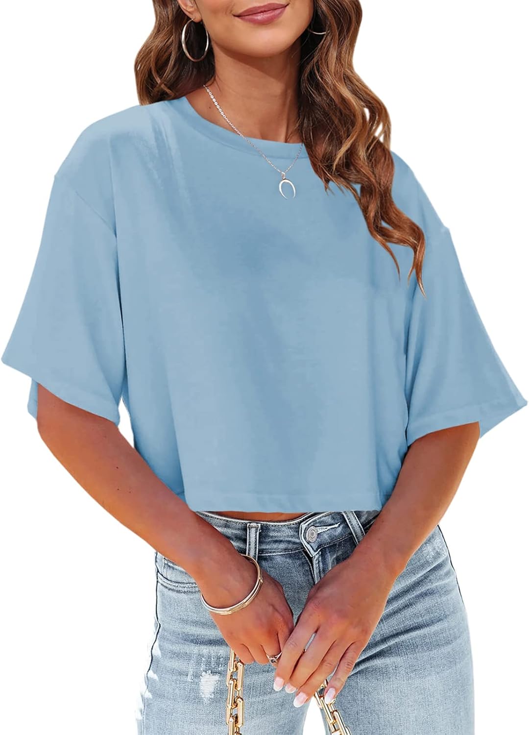 Special Tankaneo Women Half Sleeve Cropped T-Shirts, Unique Drop Shoulder Round...