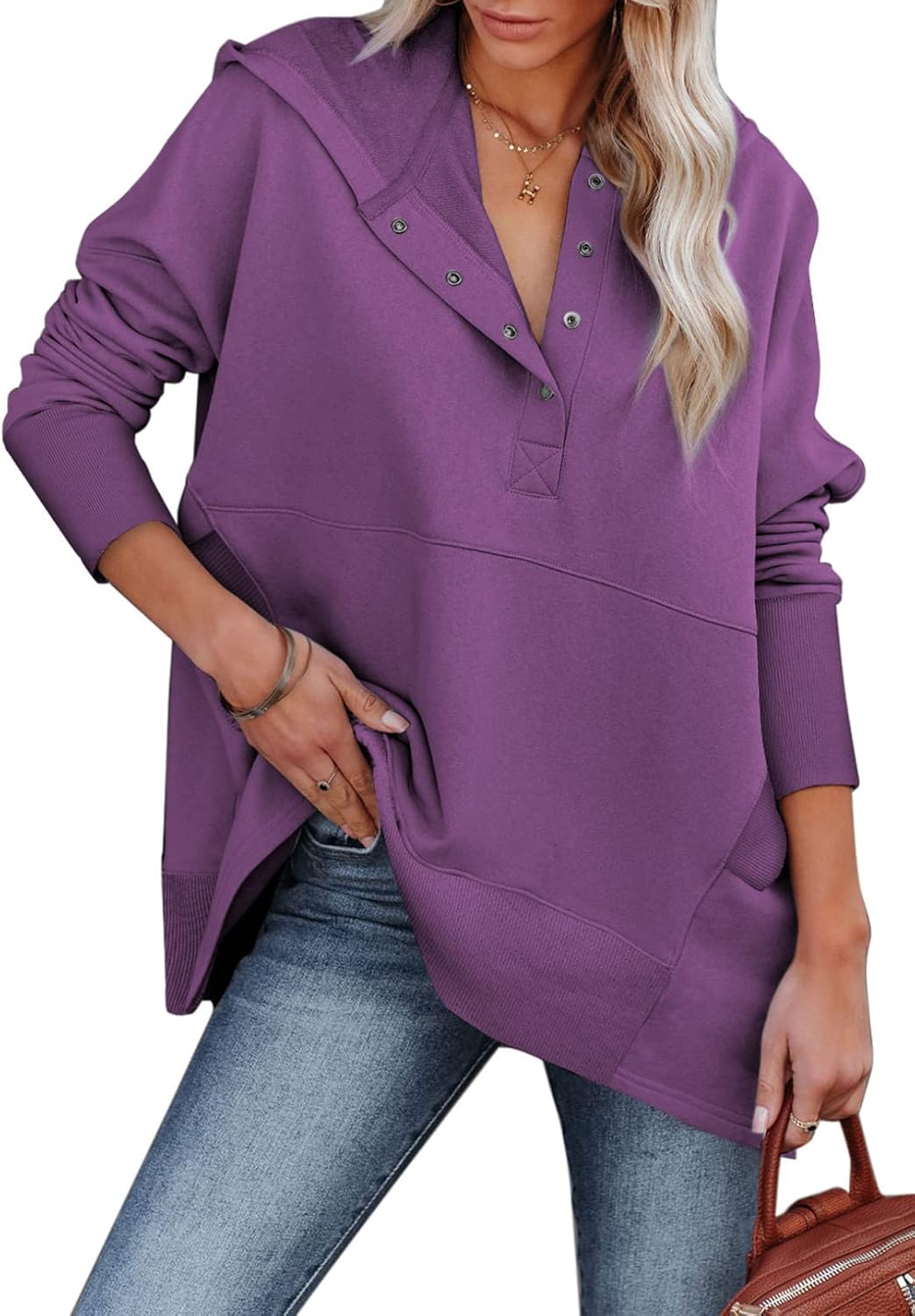 AlvaQ Women Casual Hoodie, Special Oversized Pullover Sweatshirt, Unique V Neck...