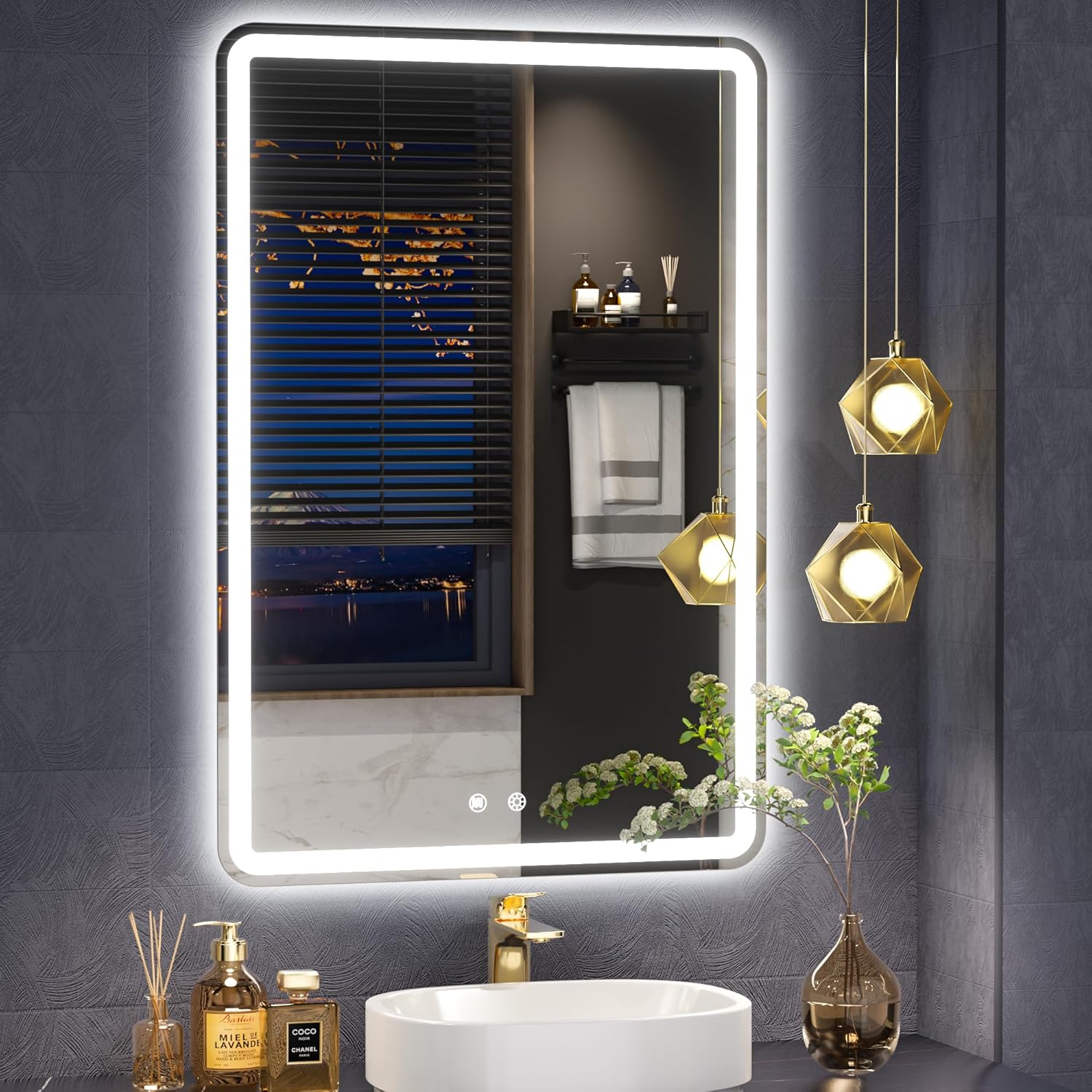 Special LED Bathroom Mirror, Elegant 20x28inch Frameless Mirror with Rounded Cor...