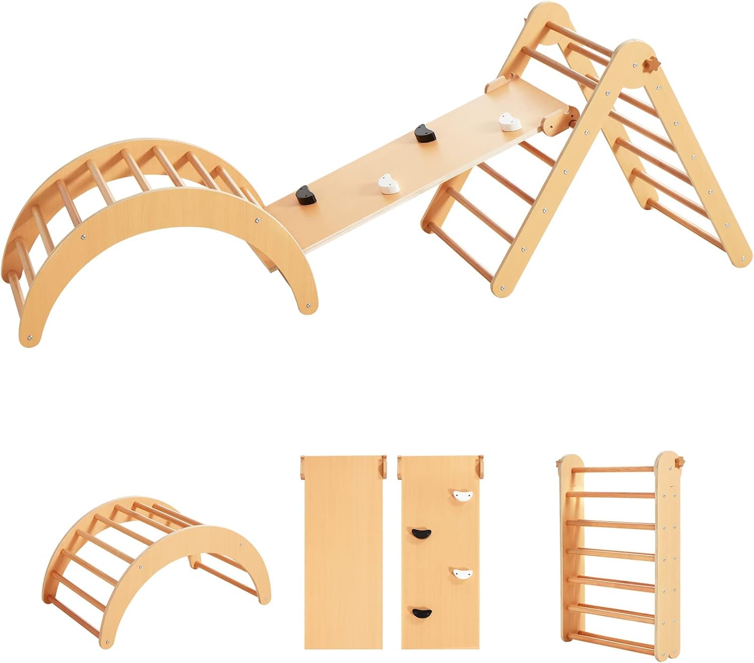 Beright 4 in 1 Pikler Triangle Gym, Montessori Foldable Climber with Ramp, Indoo...