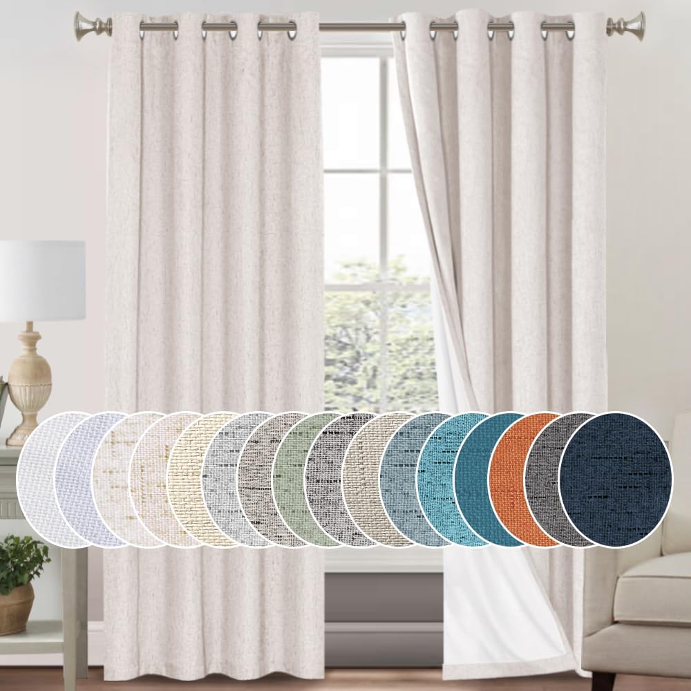 PrinceDeco Primitive Textured Linen Curtains, Special 100% Blackout Curtains for...