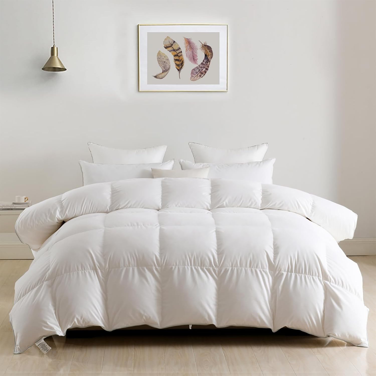 DWR Luxury King Feathers Down Comforter, Ultra-Soft Cotton Blend Fabric, High Fi...