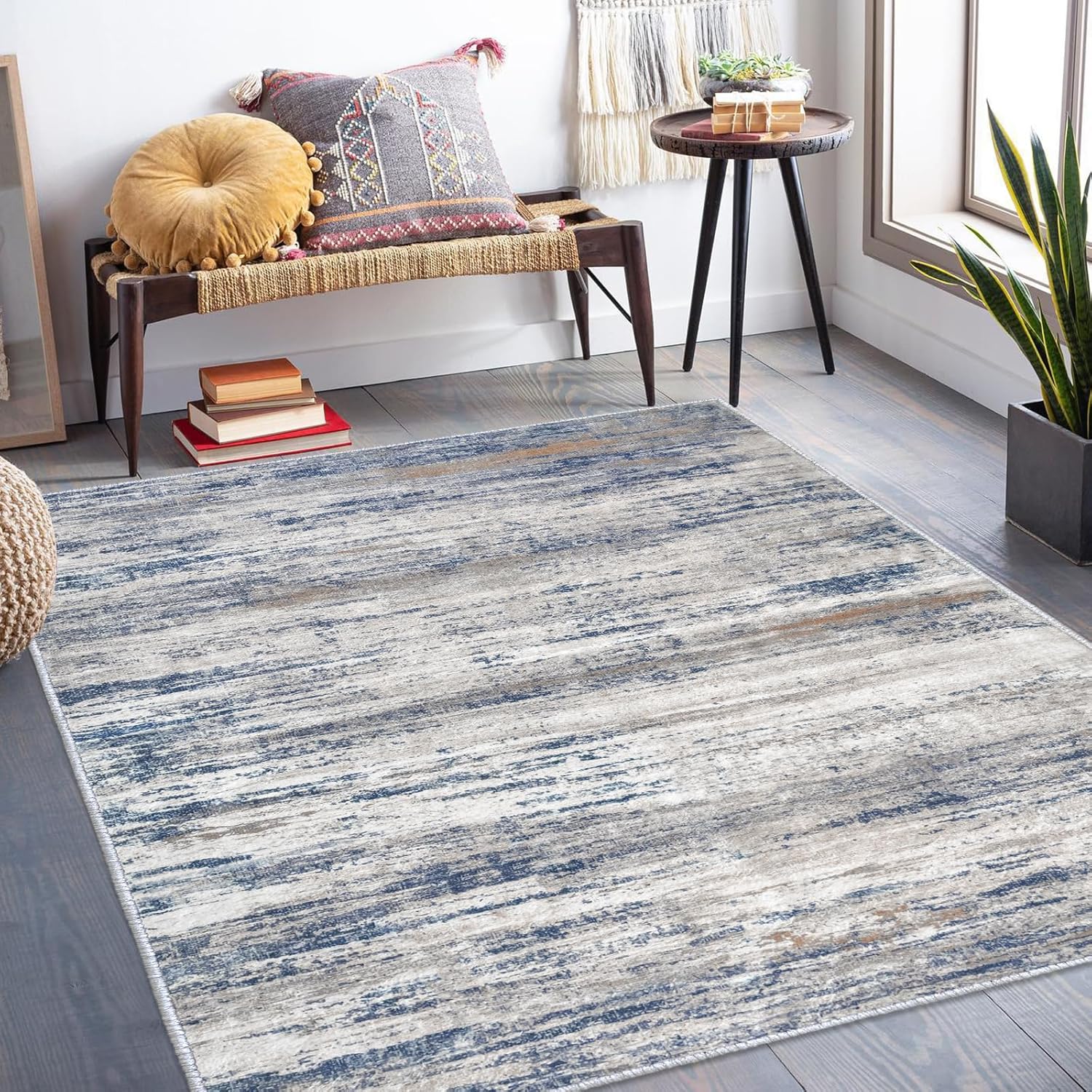 KOZYFLY 4x6 Area Rug Modern Ombre Washable Rugs for Bedroom Non-Slip Soft Stripe...