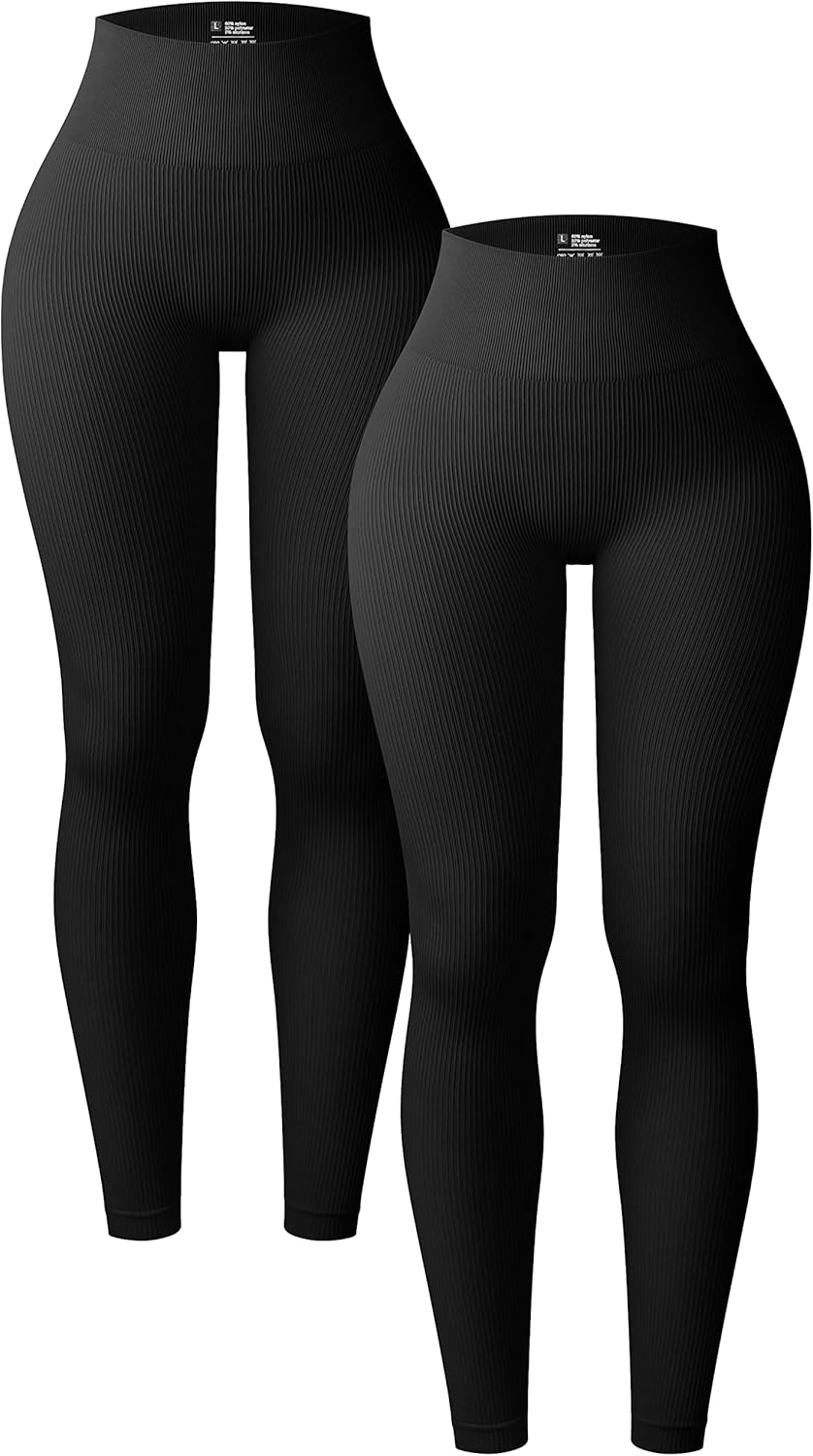 OQQ Women's Workout Leggings, Special 2 Piece Yoga Leggings Ribbed Seamless, Inn...