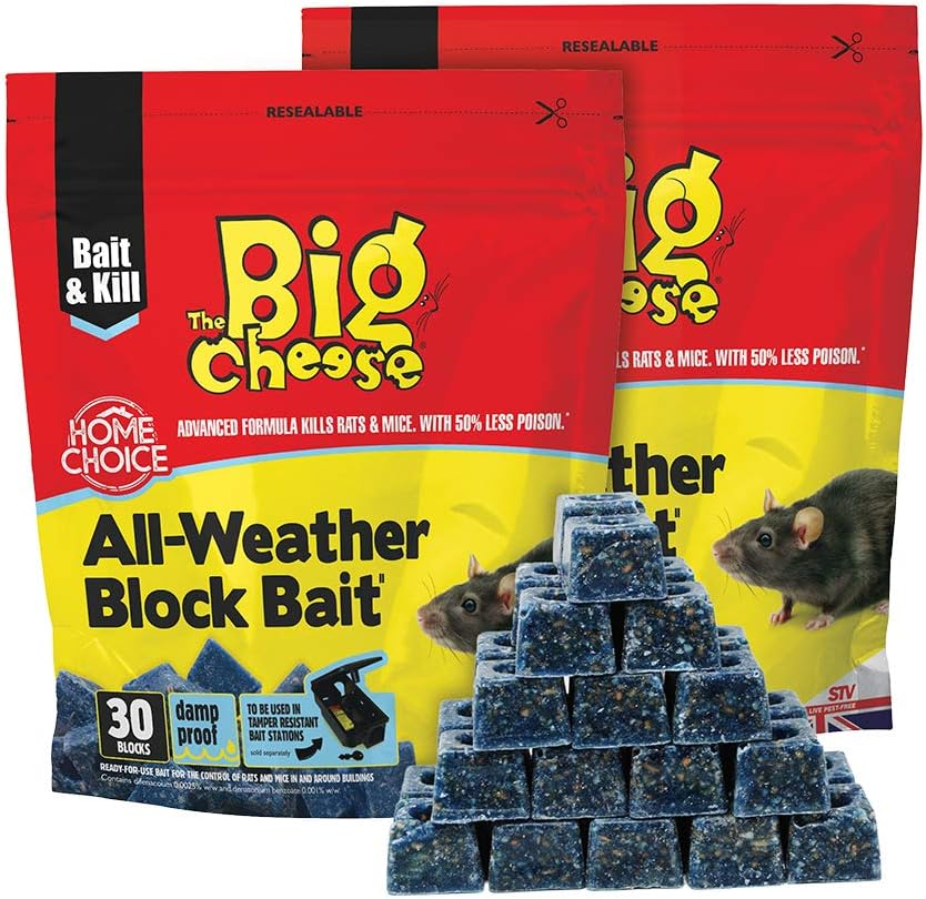 The Big Cheese Rat and Mouse Poison 2 Packs of 30 x 10g - Rodent Killer, Rat Poi...