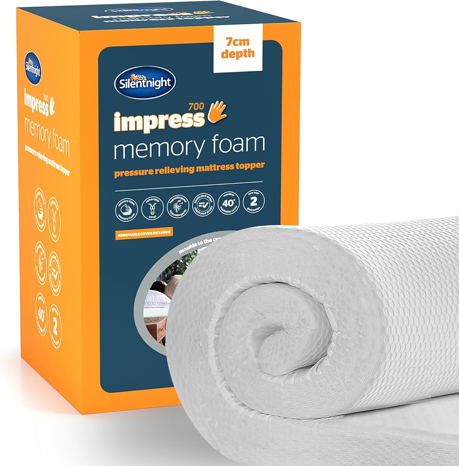Silentnight Impress Memory Foam Mattress Topper - 7cm Extra Thick Luxury Orthope...