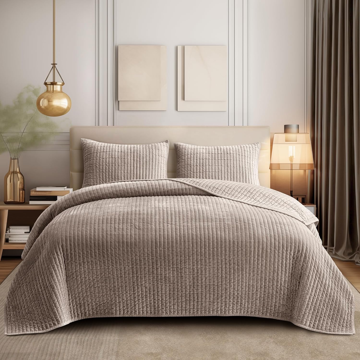 **Best SHALALA Velvet Quilt King Size, Special Striped Bedding Set, High-Quality...