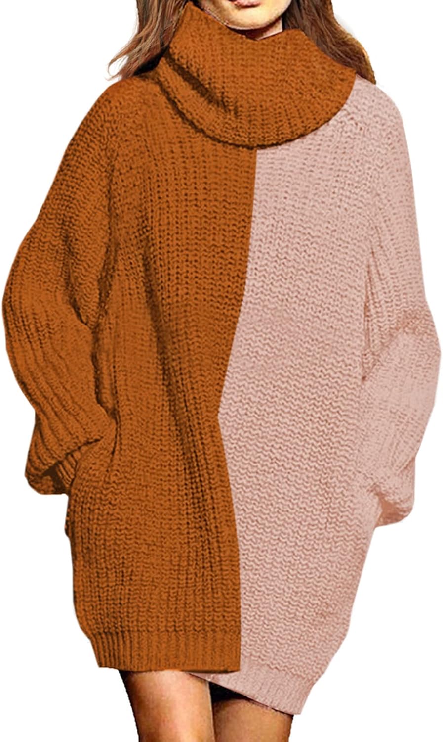 Pink Queen Women's Loose Turtleneck, Unique Oversize Long Pullover Sweater Dress...