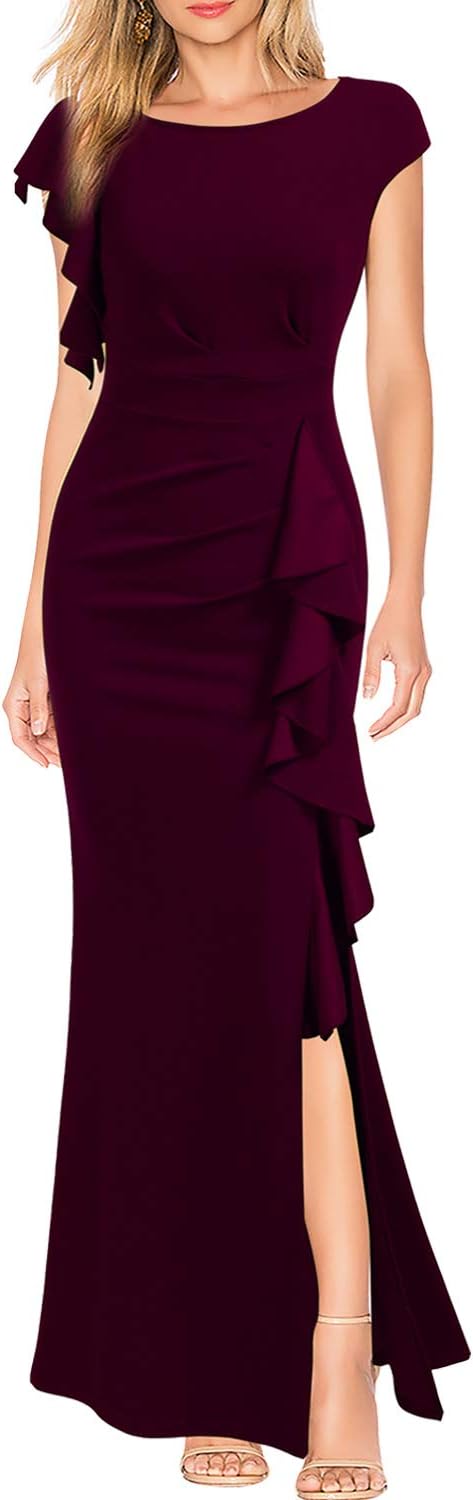 WOOSEA Women's Split Bodycon Mermaid Evening Cocktail Long Dress Medium Burgundy