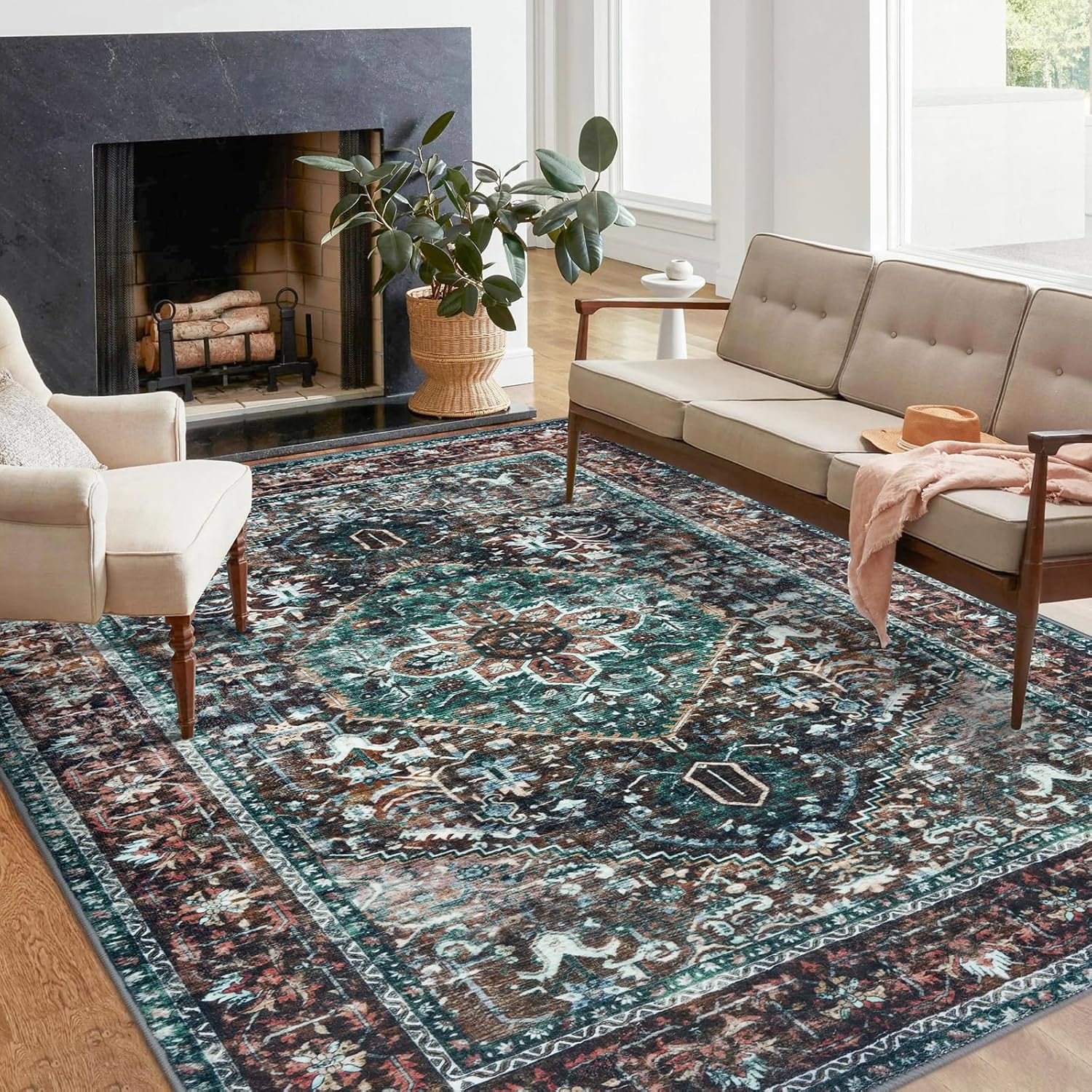 KOZYFLY Boho Area Rug, Special Rugs for Living Room Washable, Unique Bedroom Rug...