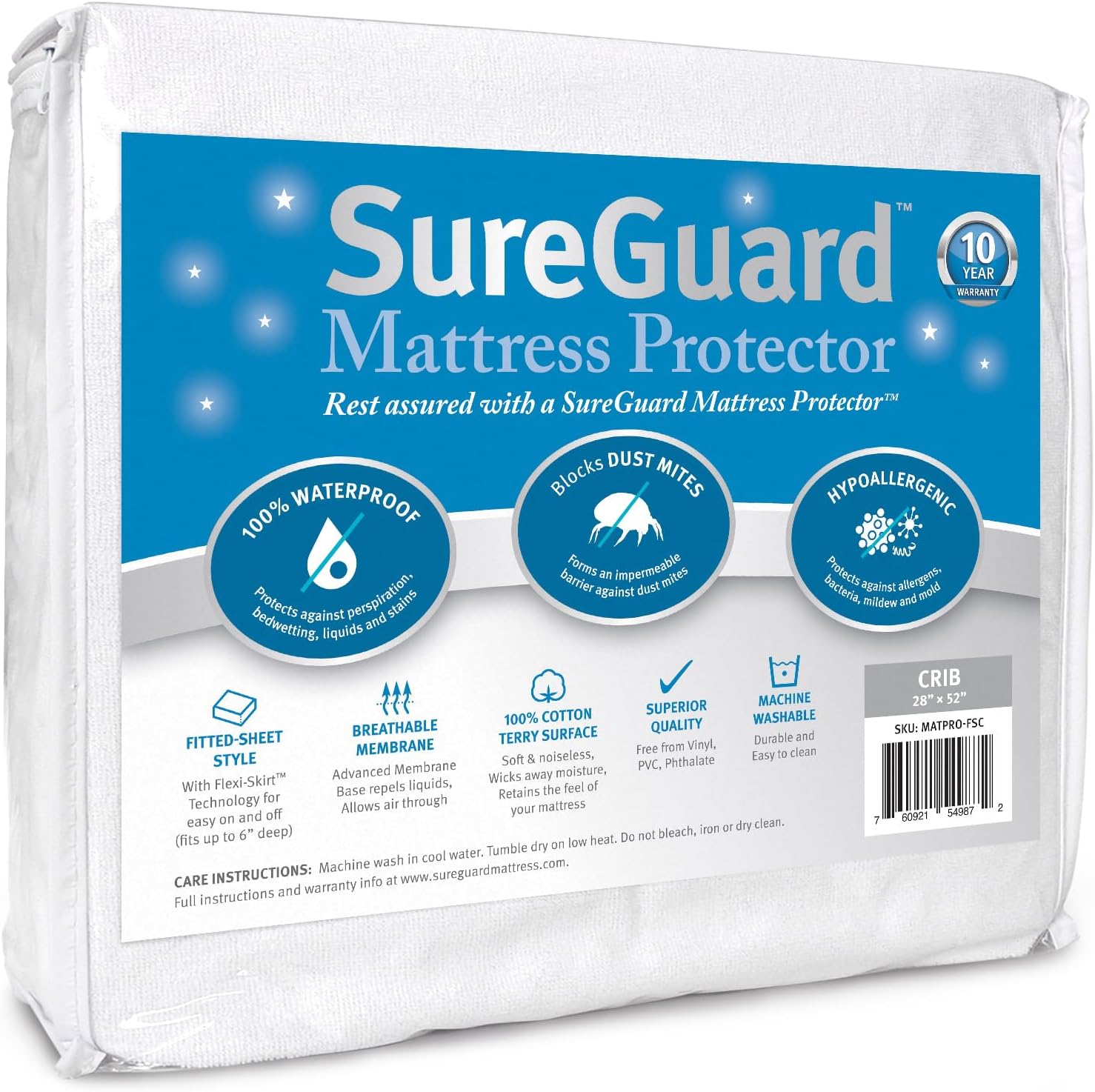 SureGuard Crib Size Mattress Protector, Special Mattress Cover with 100% Waterpr...
