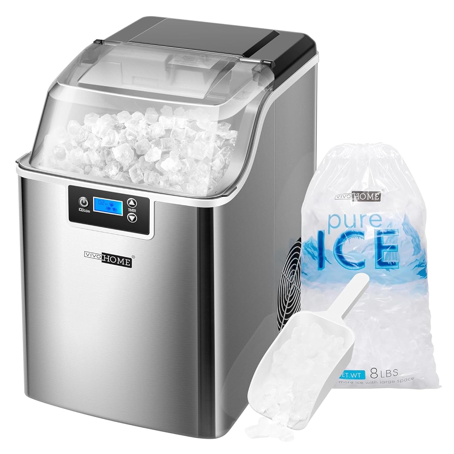 VIVOHOME Nugget Ice Maker Countertop, Pebble Ice Maker Machine with 44lbs/Day, P...