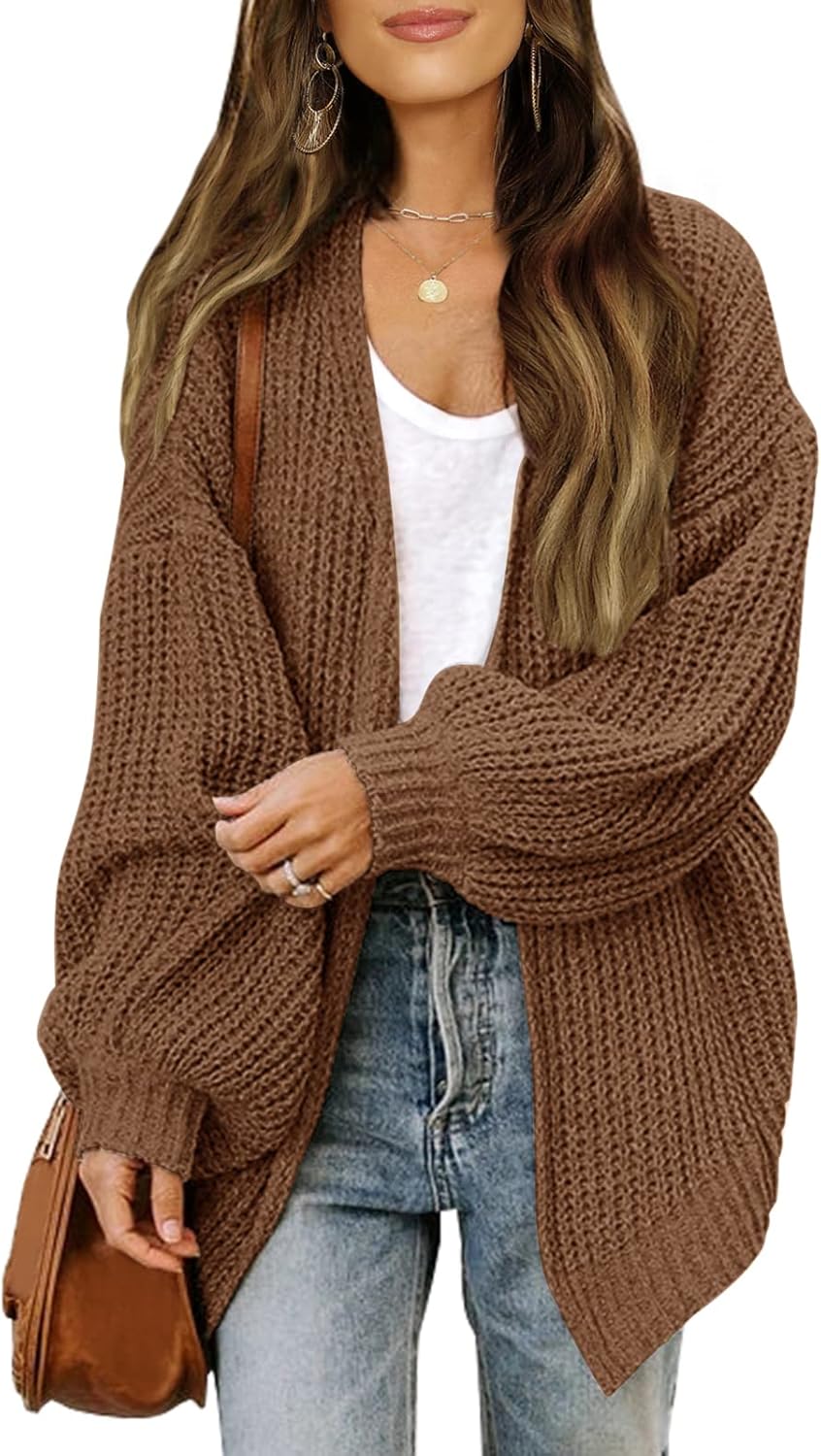 MEROKEETY Women's Fall Cardigan, Special Open Front Long Lantern Sleeve Sweater,...