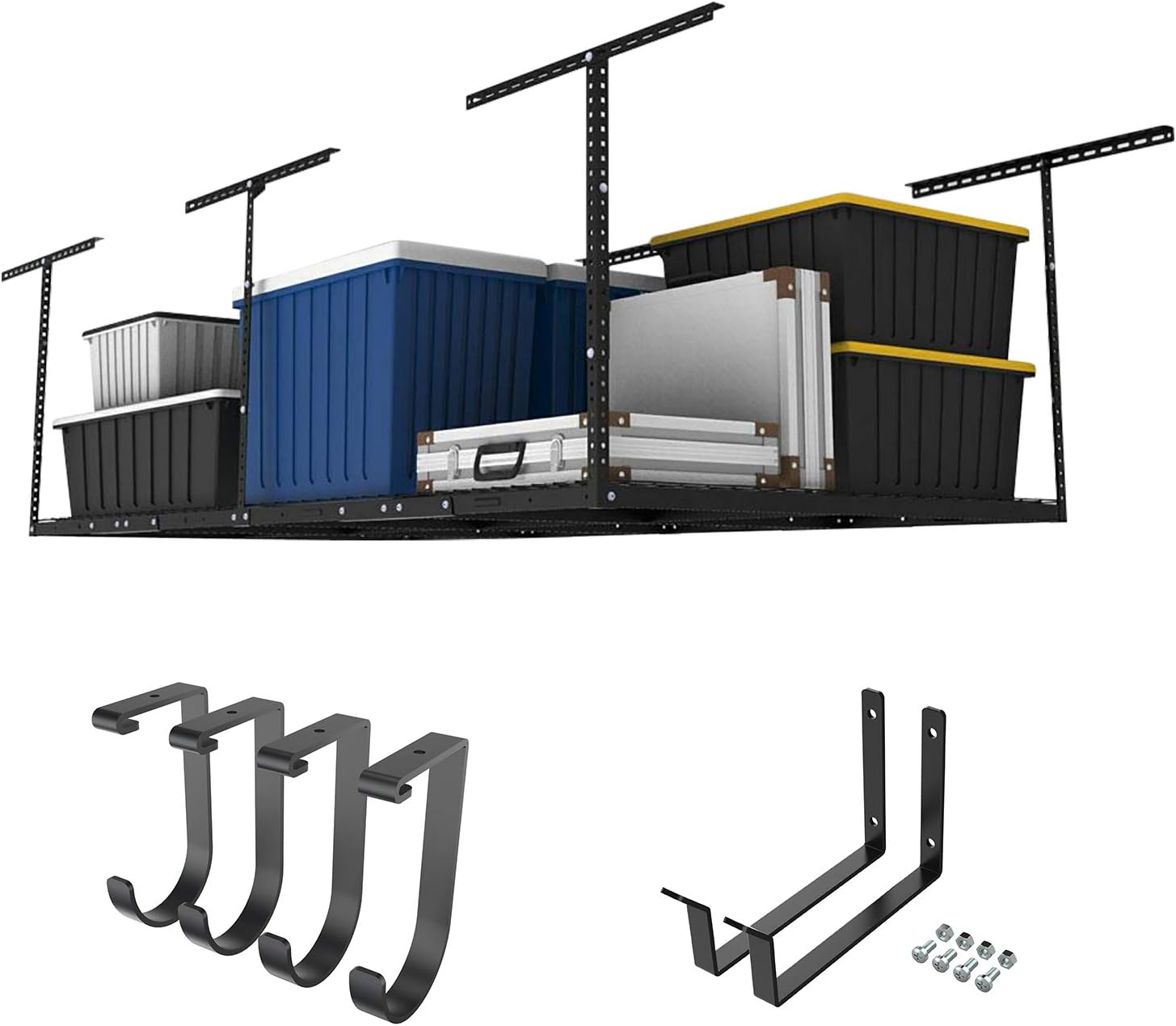 FLEXIMOUNTS Overhead Metal Garage Storage Rack, Special Adjustable Ceiling Stora...