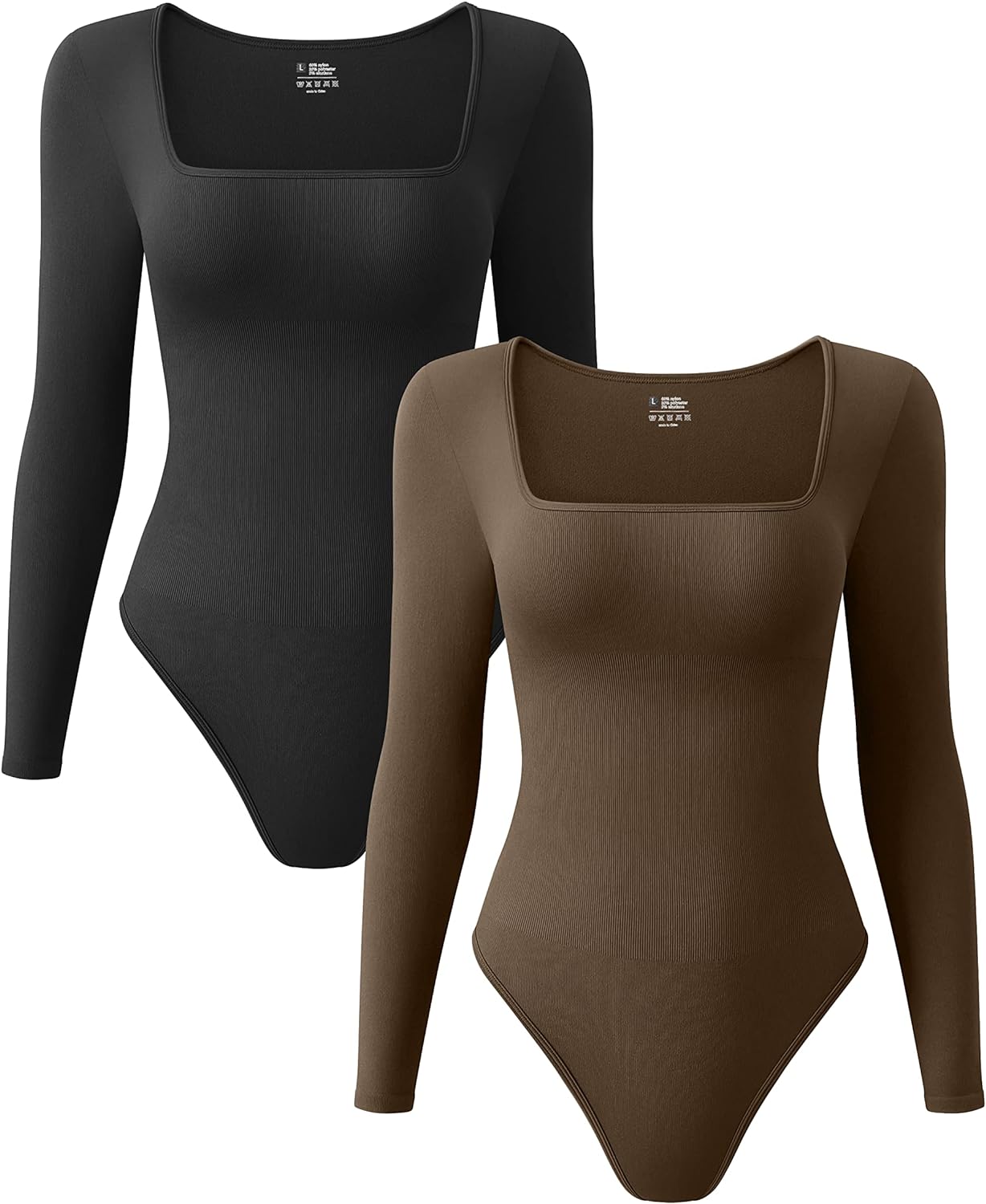 OQQ Women's 2 Piece Bodysuits Sexy Ribbed One Piece Square Neck Long Sleeve Body...