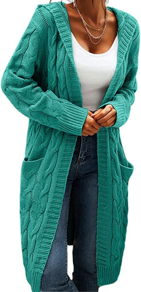 Women Hooded Open Front Cardigan, Special Cable Knit Sweaters, Innovative Solid...