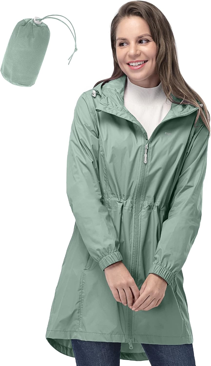 33,000ft Women's Rain Jacket, Special Lightweight Hooded Long Rain Coat, Innovat...