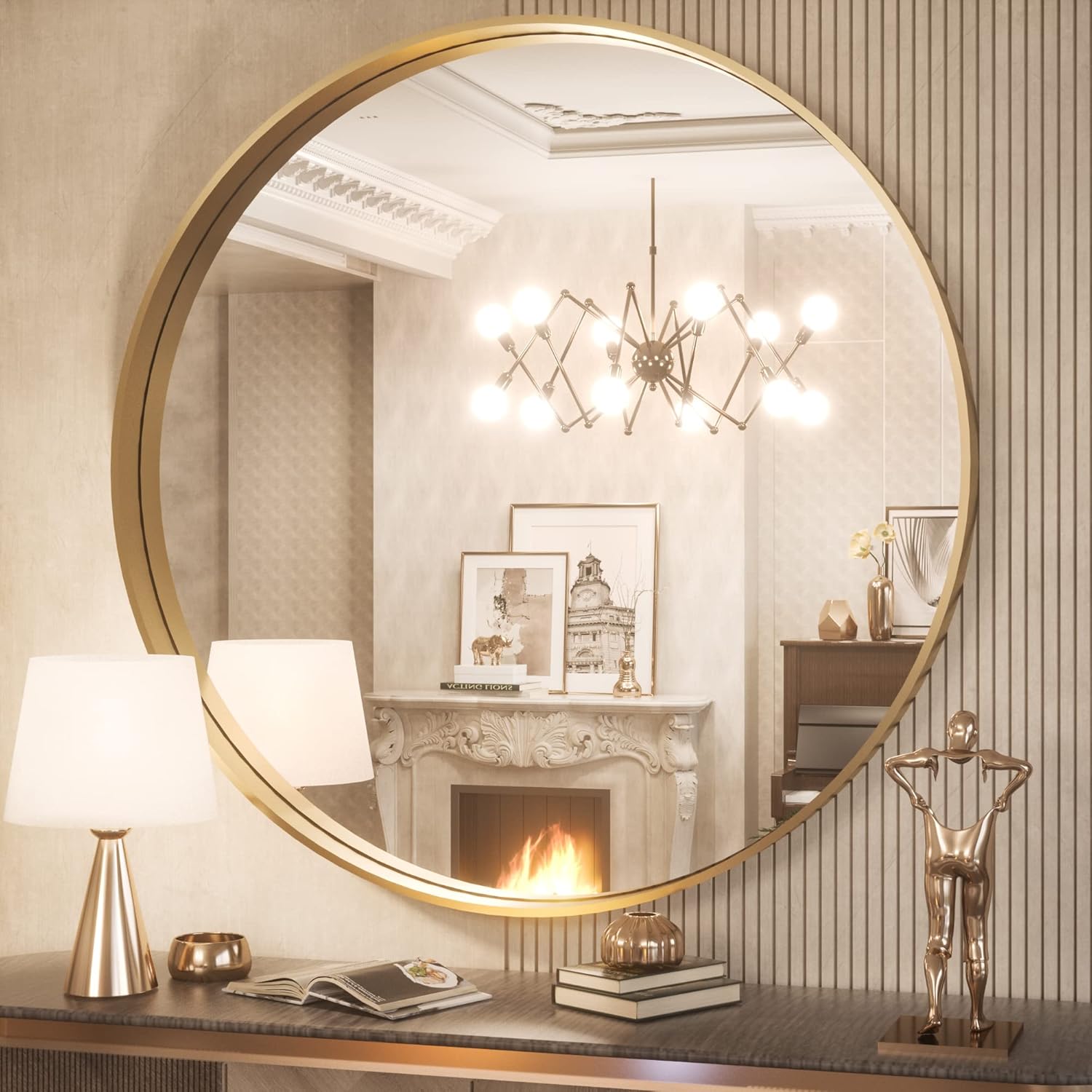 TokeShimi Round Gold Mirror, Special Bathroom Mirror with Non-Rusting Aluminum A...