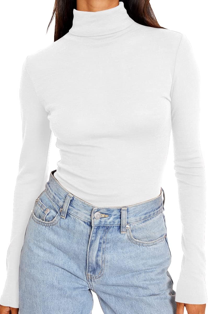 Trendy Queen Women's Turtleneck Long Sleeve Shirts Fall Fashion Basic Layering S...