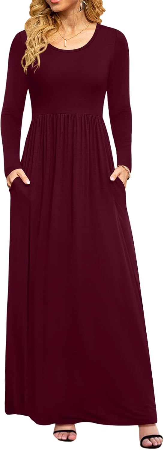 DB MOON Women Casual Long Sleeve Maxi Dress, Special Long Dress with Pockets, In...