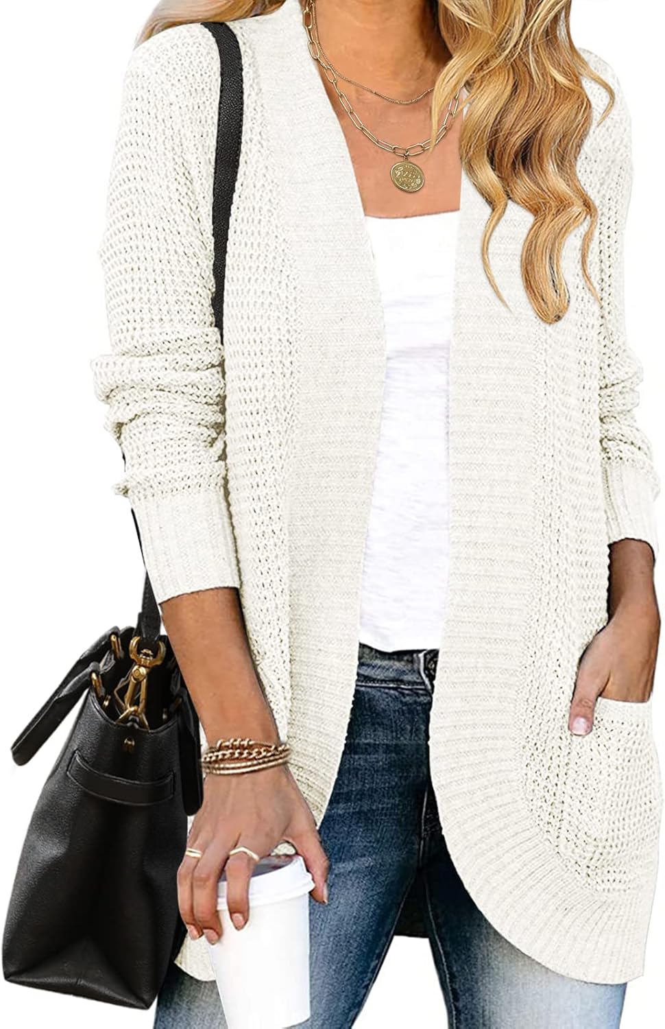 MEROKEETY Womens Long Sleeve Open Front Cardigans Chunky Knit Draped Sweaters Ou...