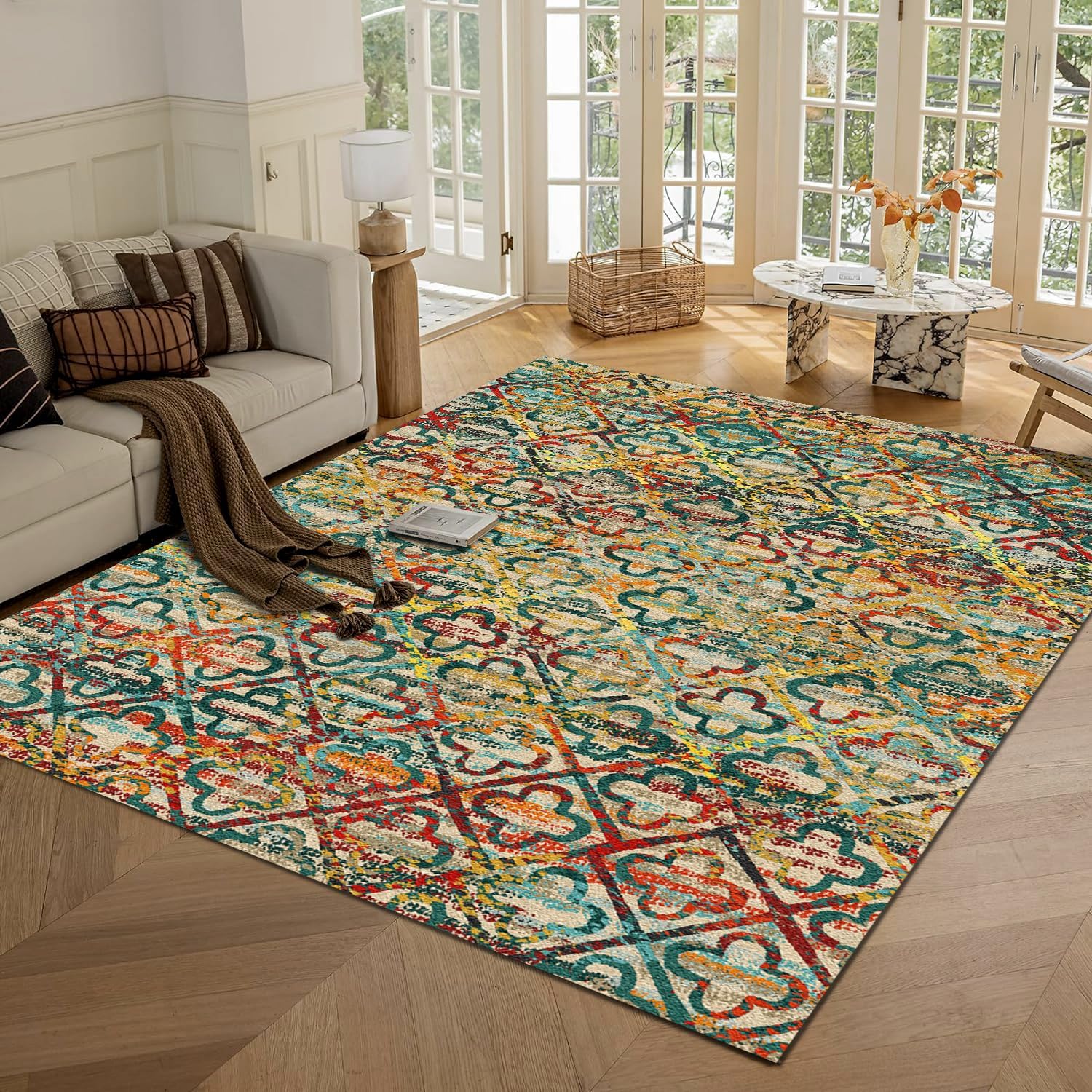 Washable Area Rugs, Unique 6' x 9' Stain Resistant Area Rug, High-Quality 1/6 Th...
