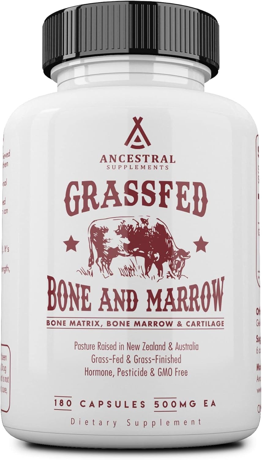 Ancestral Supplements Grass Fed Beef Bone and Marrow Supplement, 3000mg, Skin, O...