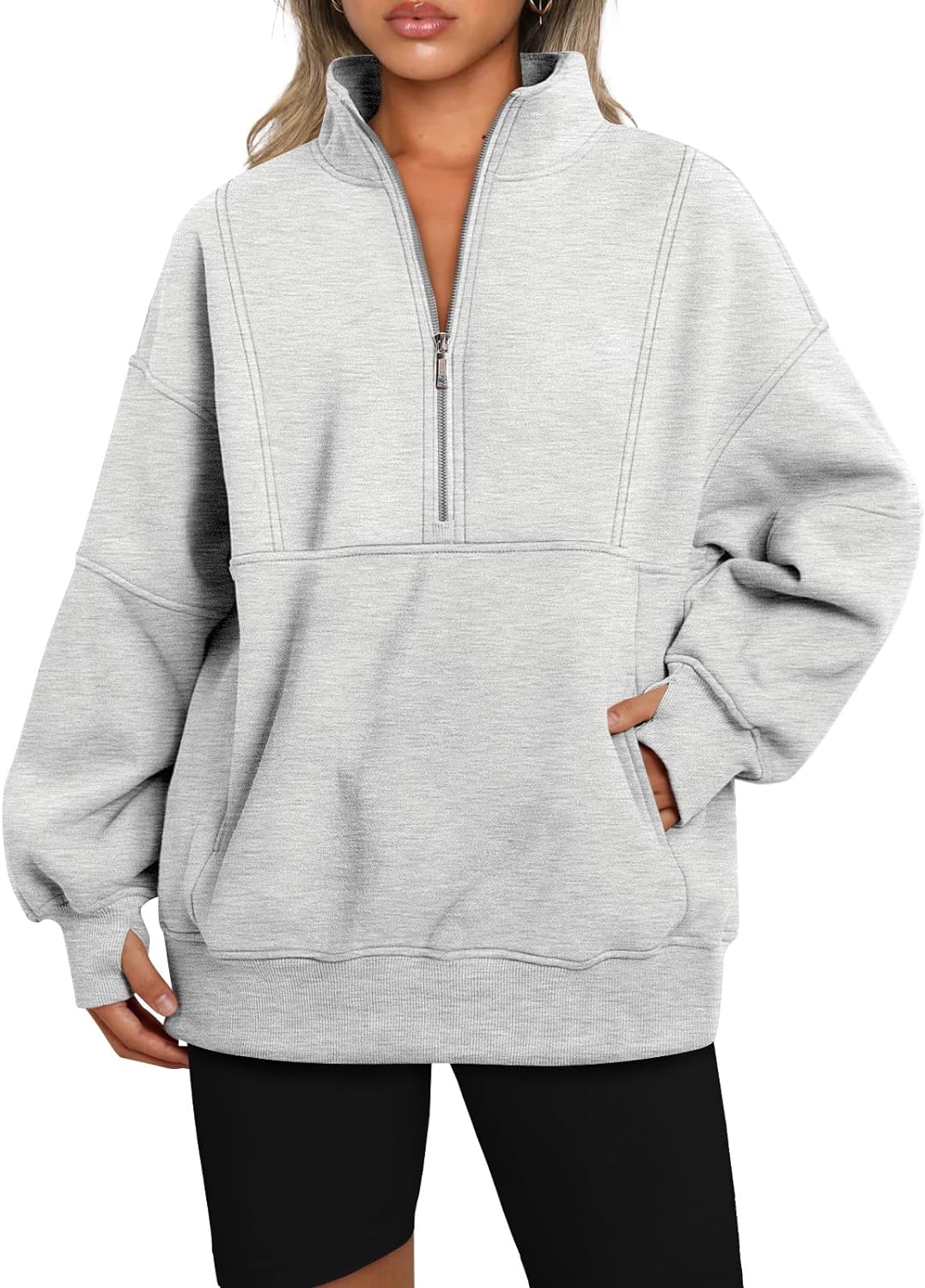 AUTOMET Women's Half Zip Oversized Sweatshirts, Special Fleece Long Sleeve Hoodi...