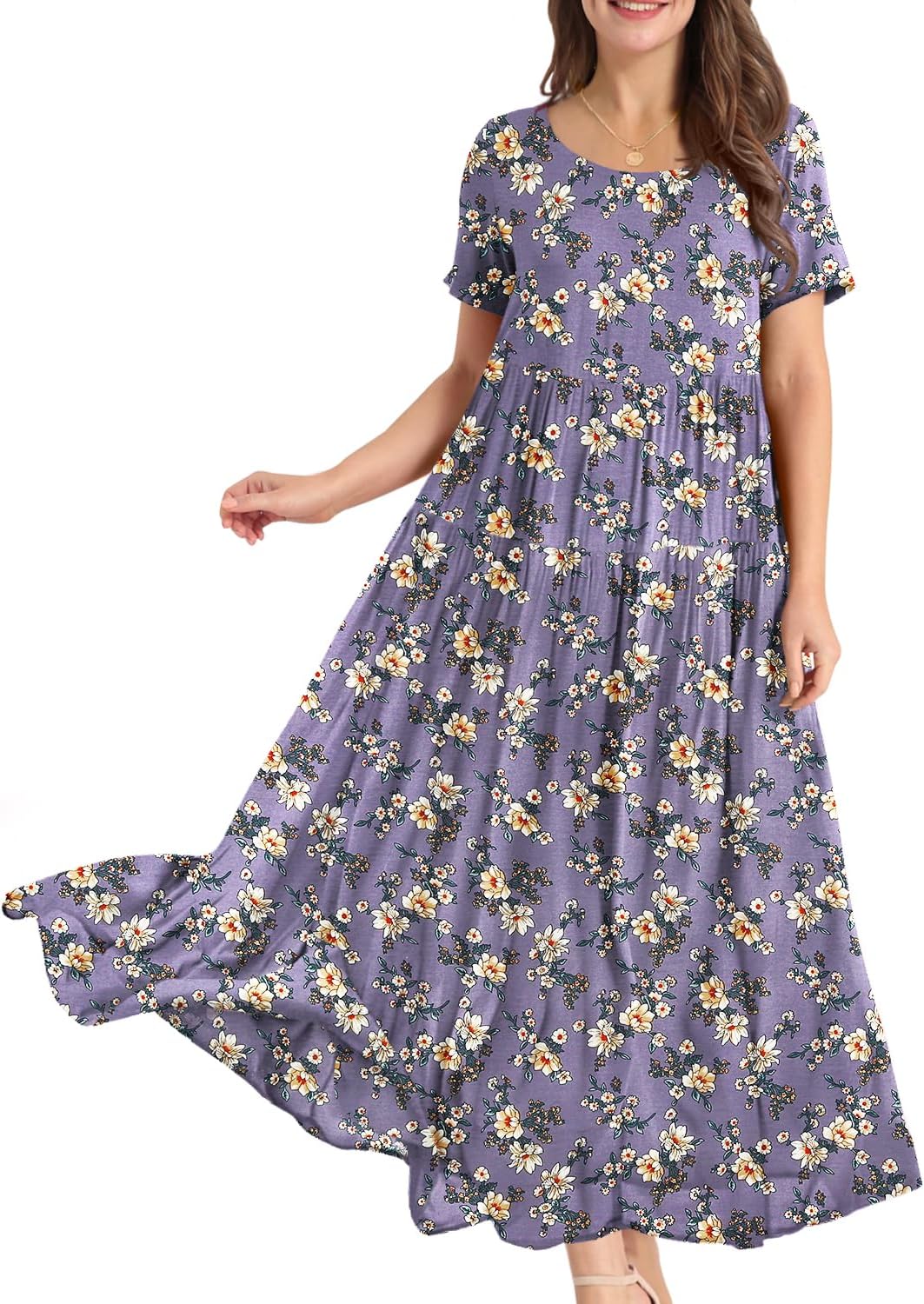 YESNO Women Casual Loose Bohemian Floral Dress, Special Dress with Pockets, High...