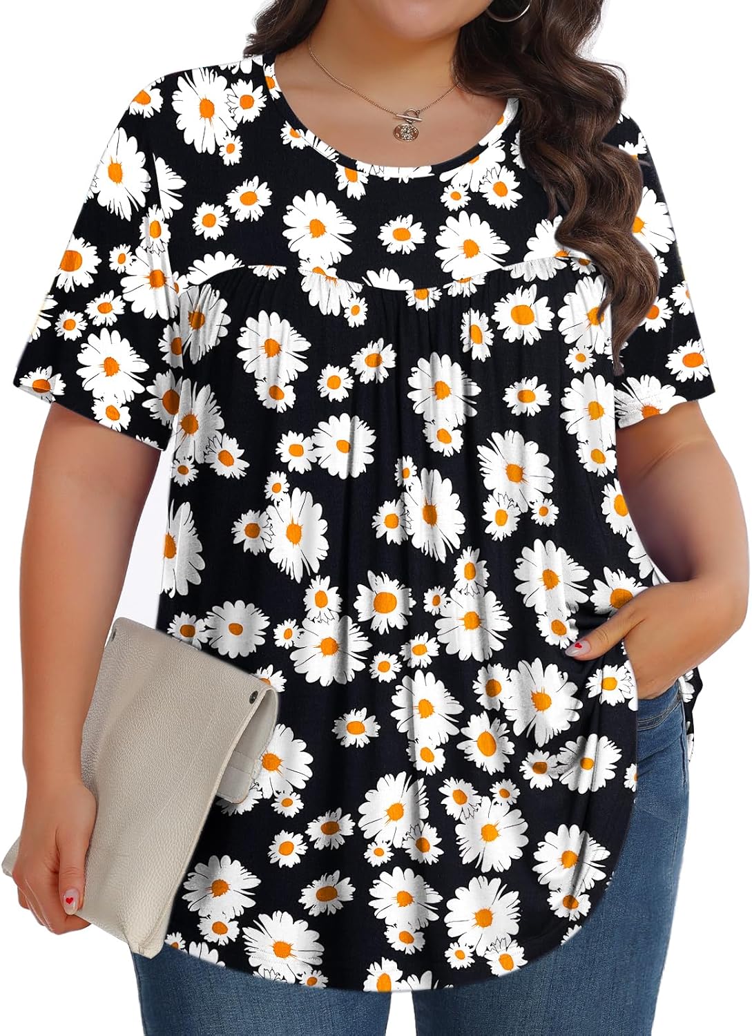 Womens Plus Size Tops, Special Tunic Short Sleeve Crew Neck Shirts, Casual Soft...