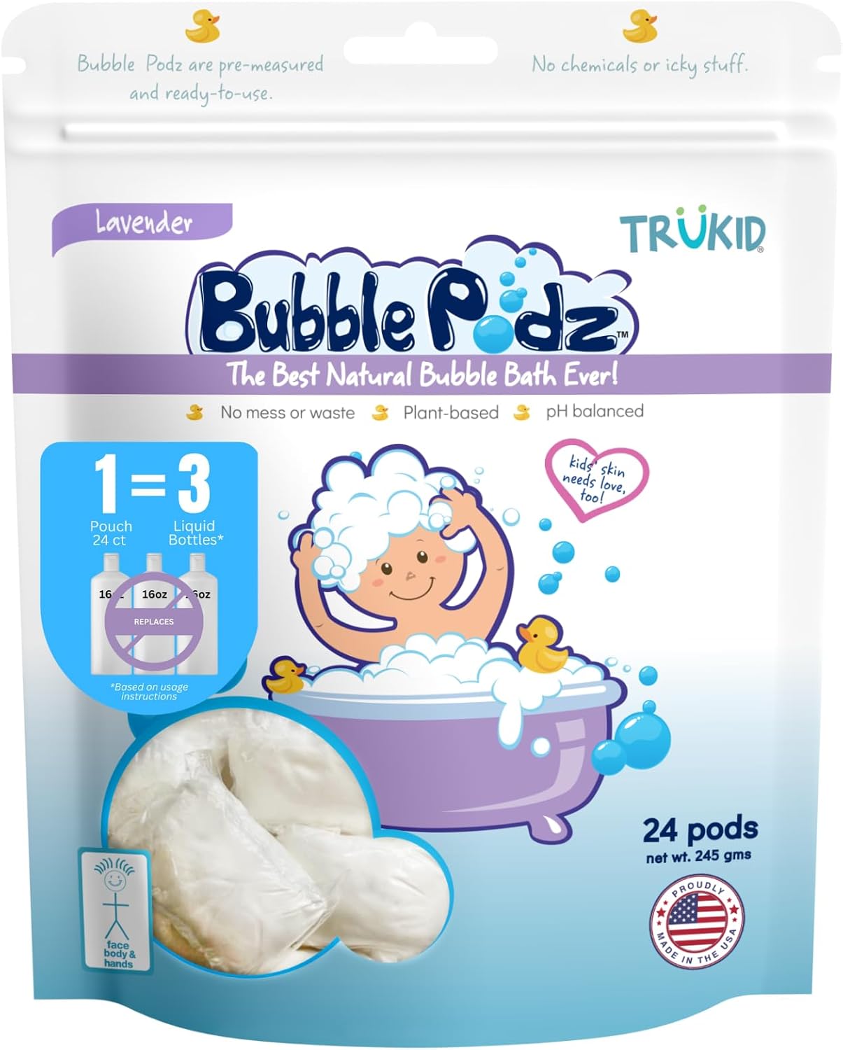 TruKid Bubble Podz Bubble Bath for Baby & Kids, Gentle Refreshing Bath Bomb for...