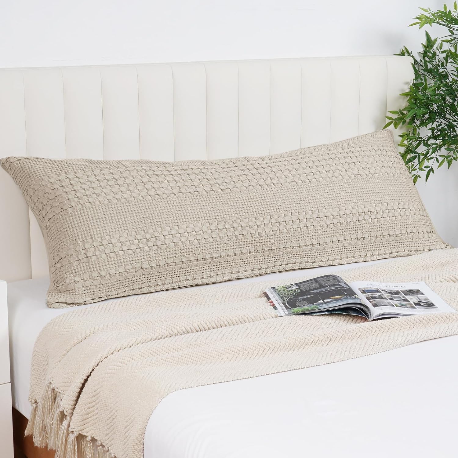 PHF Waffle Body Pillowcase, Special Cotton Body Pillow Cover with Zipper, Soft B...