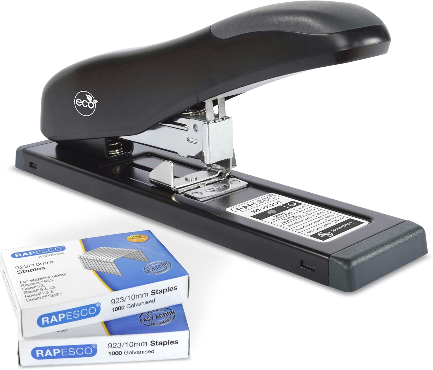 Rapesco 1307 ECO HD-100 Heavy-Duty Stapler with 2000 Type 923/10mm Staples, 100...
