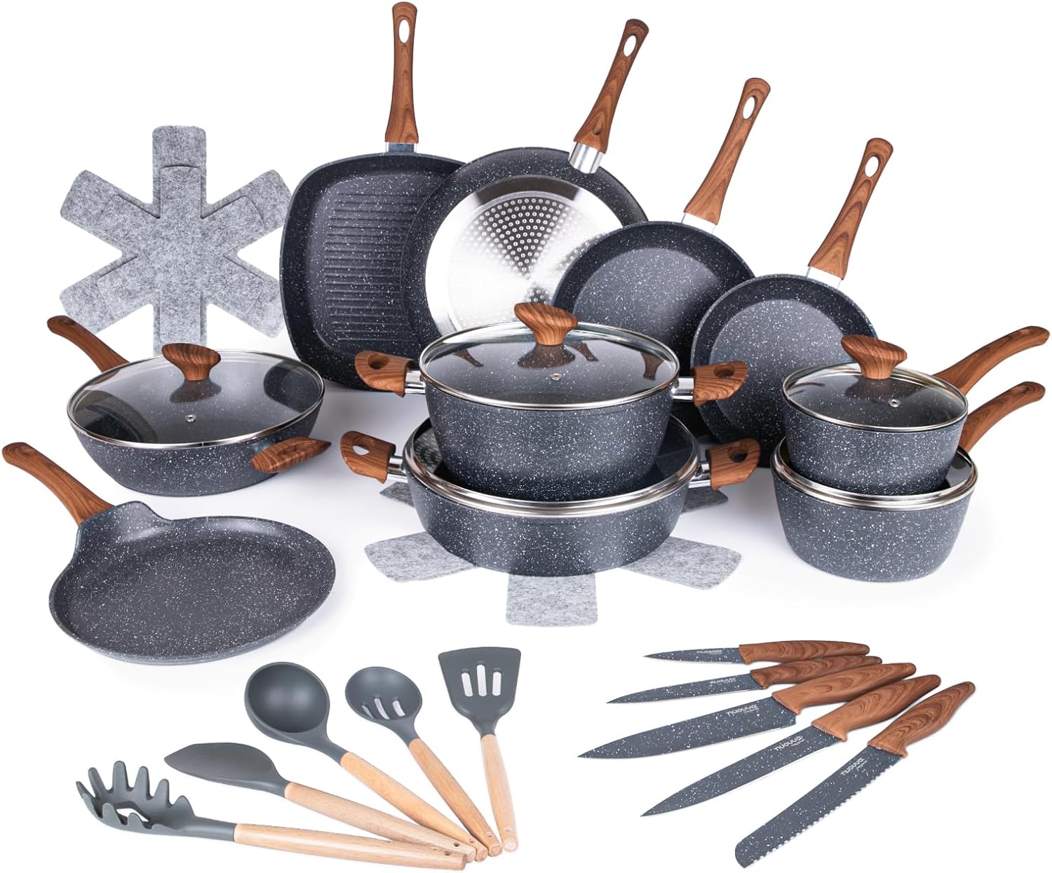 Pots and Pans Set Non Stick – Induction Hob Pot Sets – 35pcs Kitchen Cookware &...
