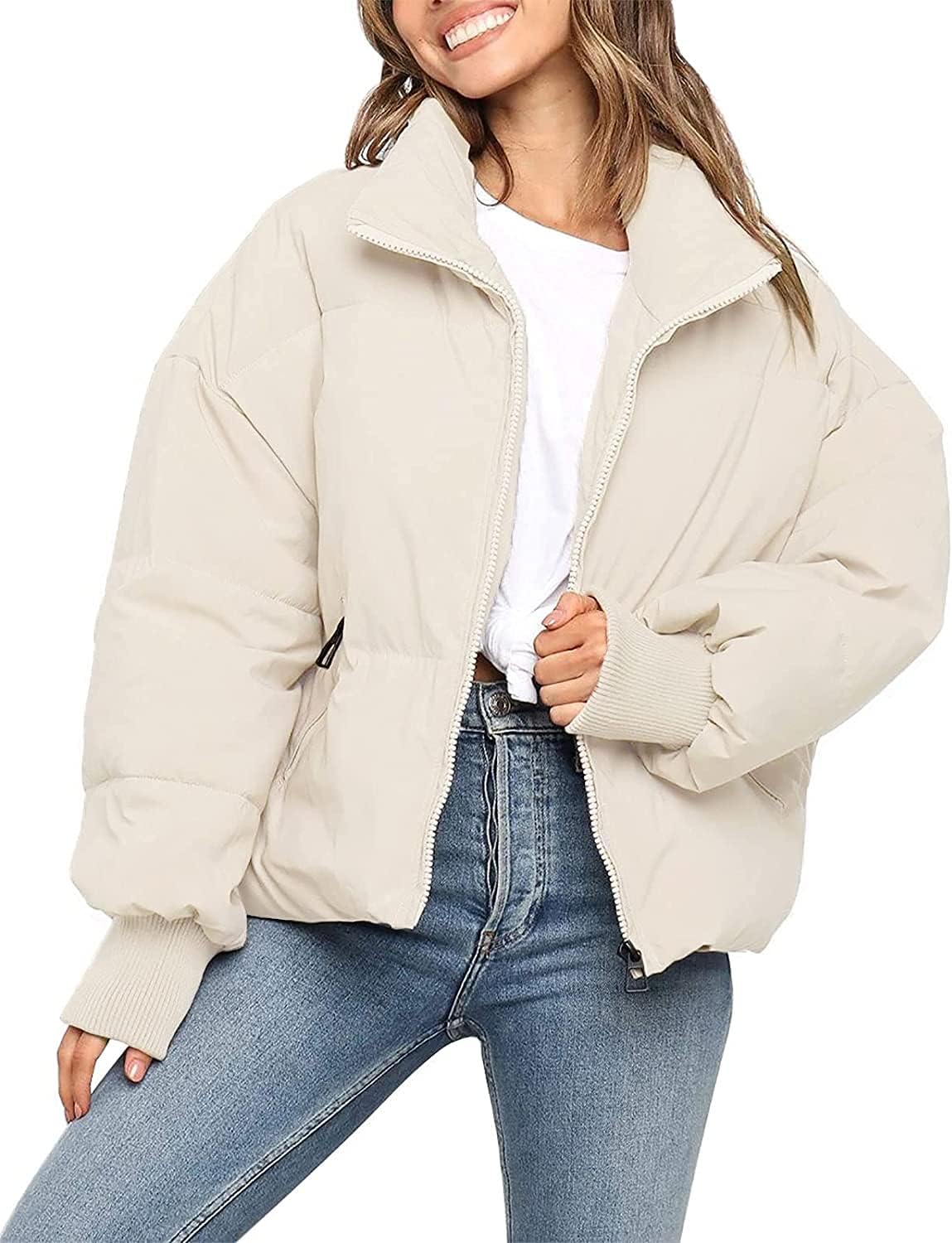 MEROKEETY Women's Jacket, Special Winter Long Sleeve Zip Puffer Jacket, Innovati...