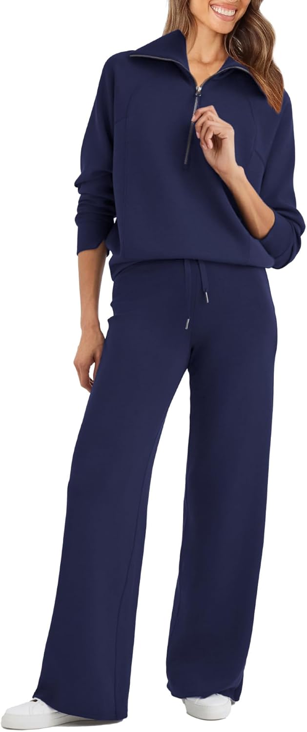 Glamaker Womens 2 Piece Outfits Sweatsuit Set Oversized Half Zip Sweatshirt Wide...