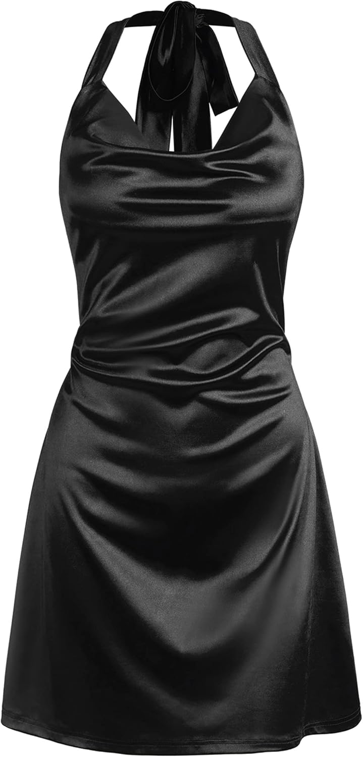 ZAFUL Women Halterneck Dress, Special Satin Mini Dress, Sexy Cowl Neck Dress for...