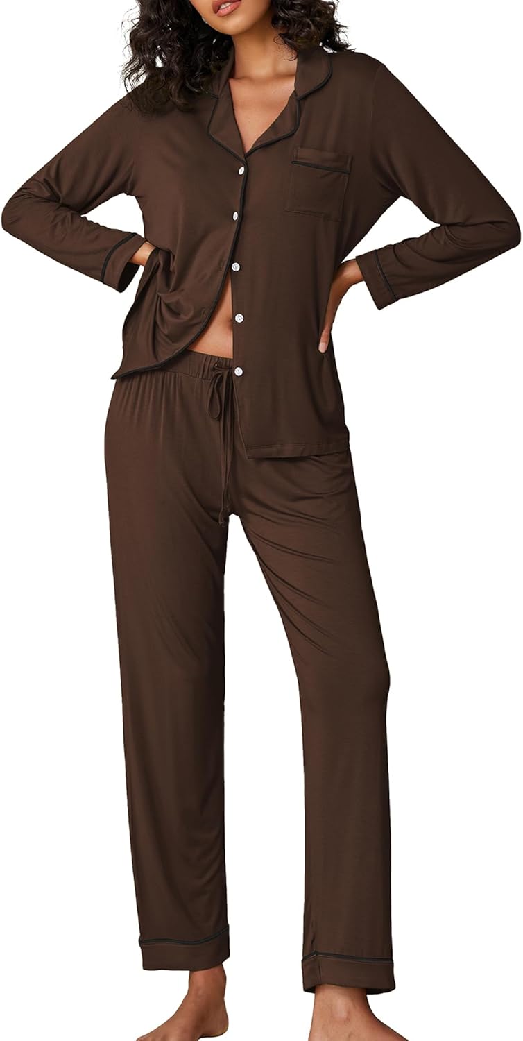 Ekouaer Pajamas, Special Women's Long Sleeve Sleepwear, Innovative Soft Button D...